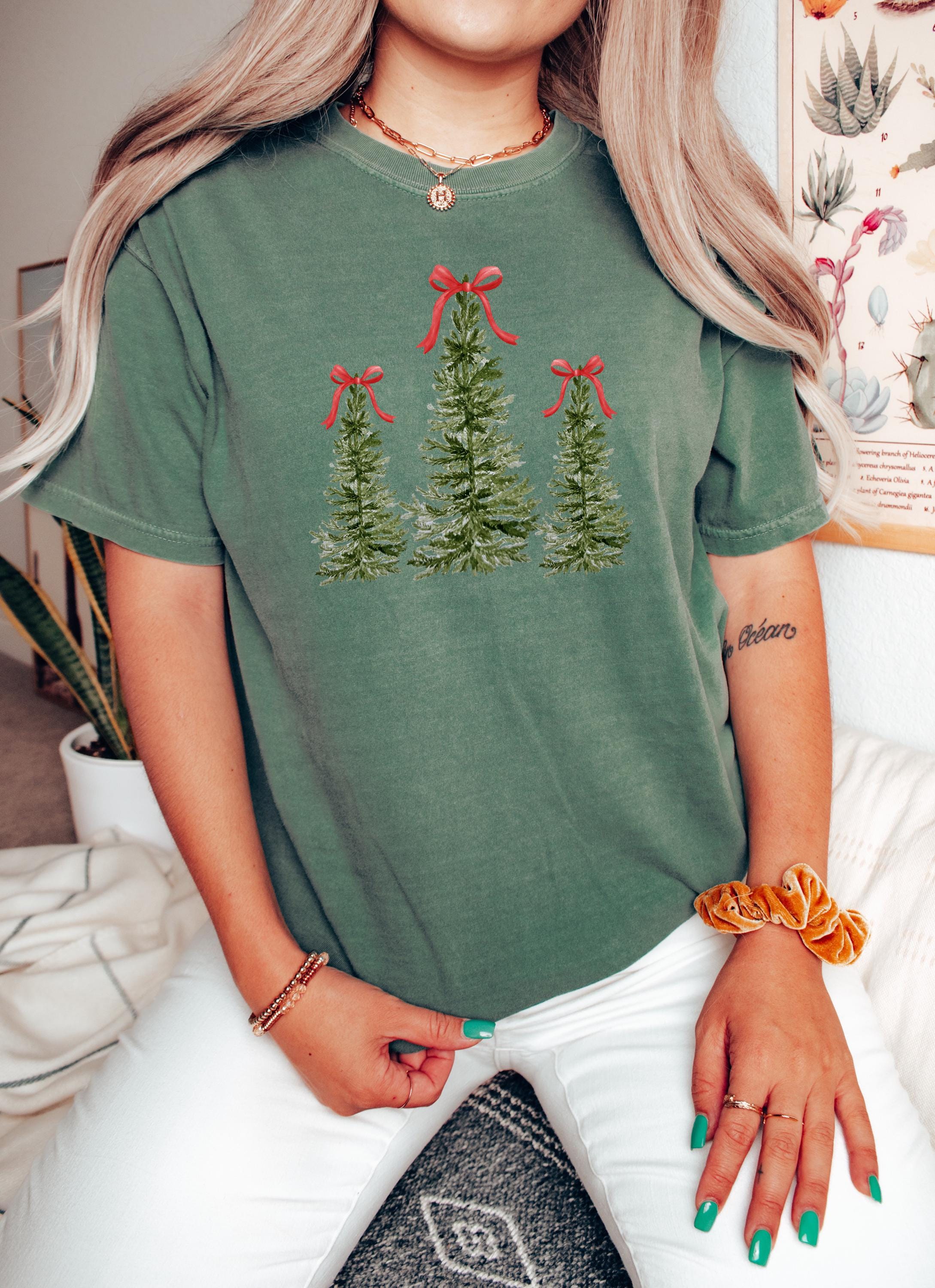 Retro Christmas Tree Comfort Colors Shirt, Vintage Santa Christmas TShirt, Holiday Red Bow Shirt, Cozy Holiday Tee, Christmas Tree Design