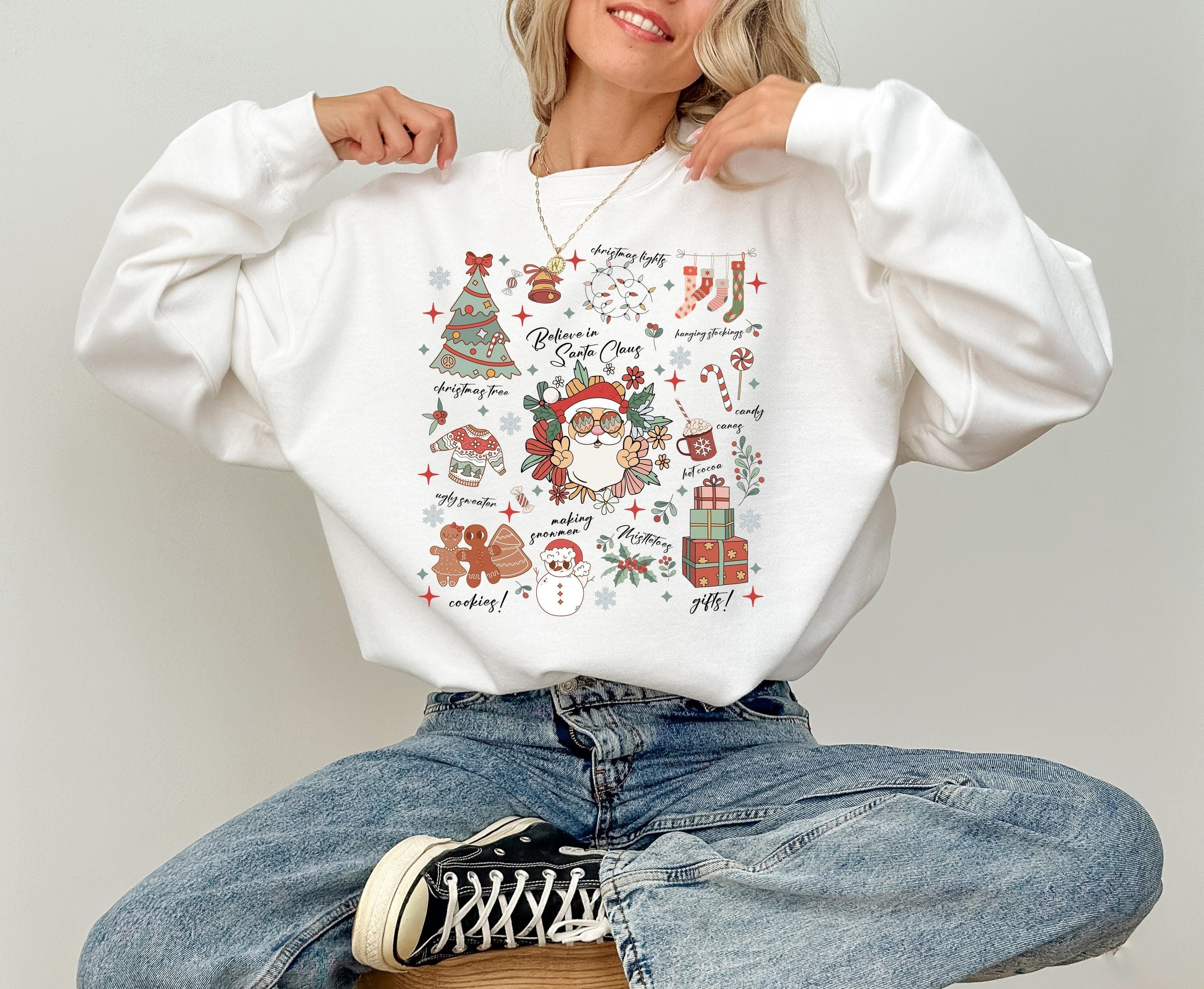 Christmas Favorites Sweater, Cute Christmas Crewneck, Winter Sweatshirt, Xmas Graphic Pullover, Cute Holiday Jumper, Snowman Design, Cookies