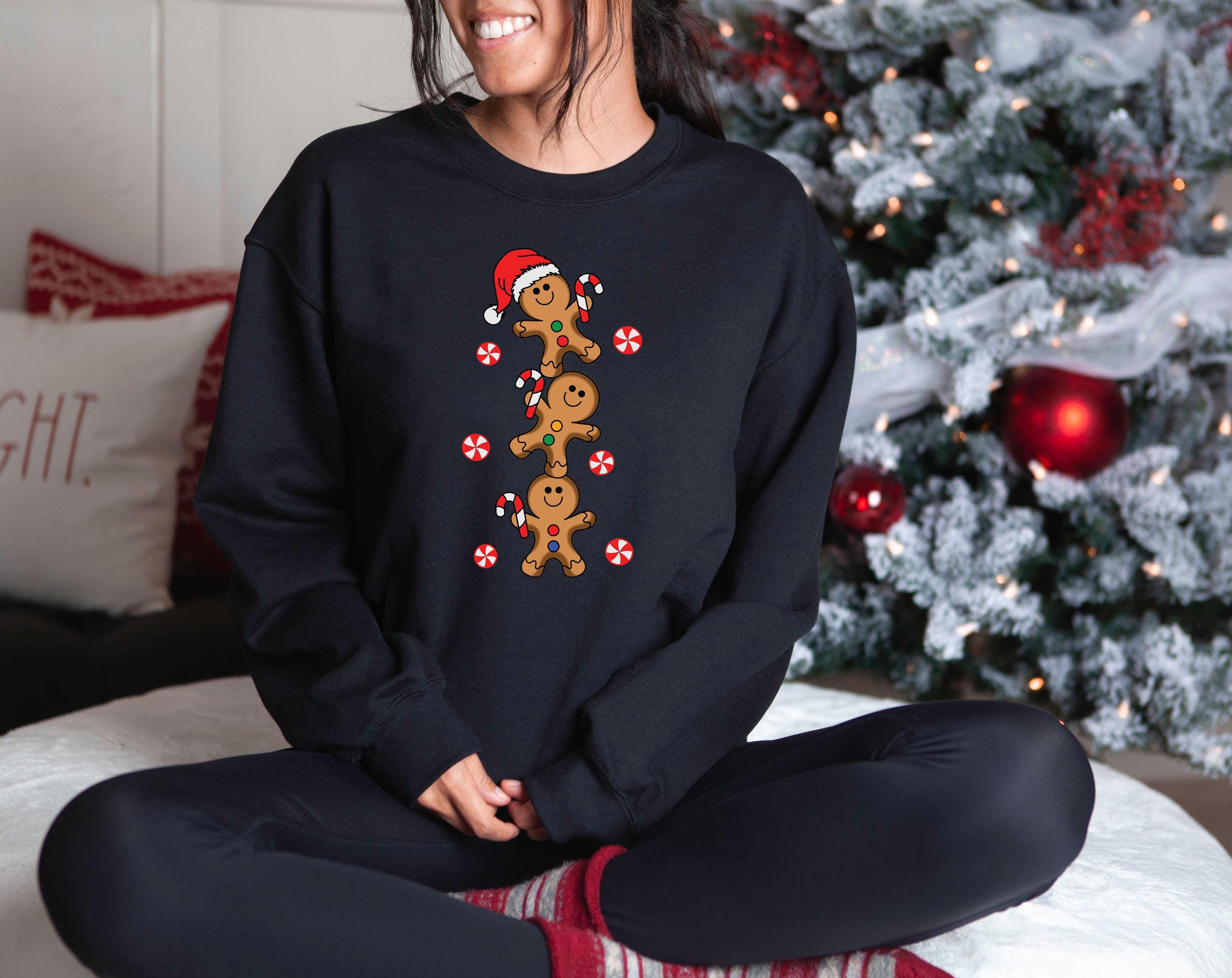 Christmas Gingerbread Man Cookies Sweater, Trendy Christmas Crewneck, Winter Sweatshirt, Xmas Graphic Pullover, Cute Holiday Jumper