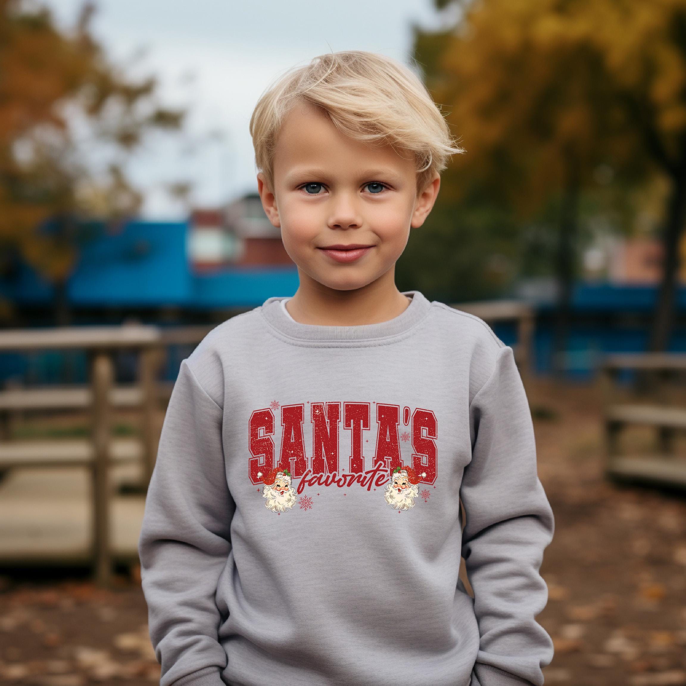 Santa's Favorite Christmas Sweater, Youth Christmas Sweatshirt, Santa Shirt, Kids Holiday Design Retro Christmas Long sleeve