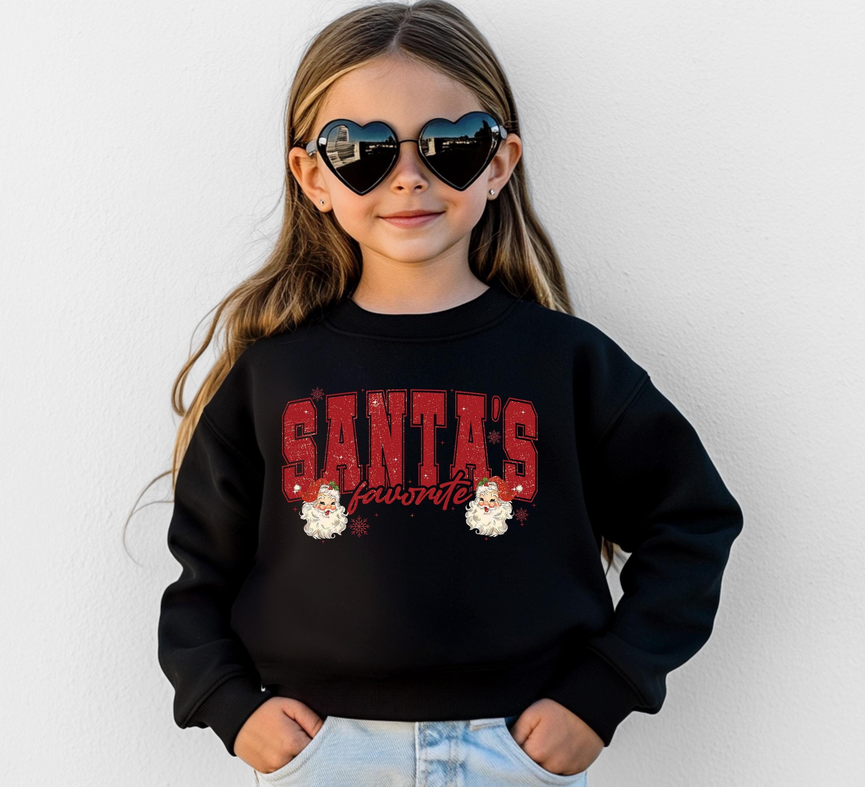 Santa's Favorite Christmas Sweater, Youth Christmas Sweatshirt, Santa Shirt, Kids Holiday Design Retro Christmas Long sleeve