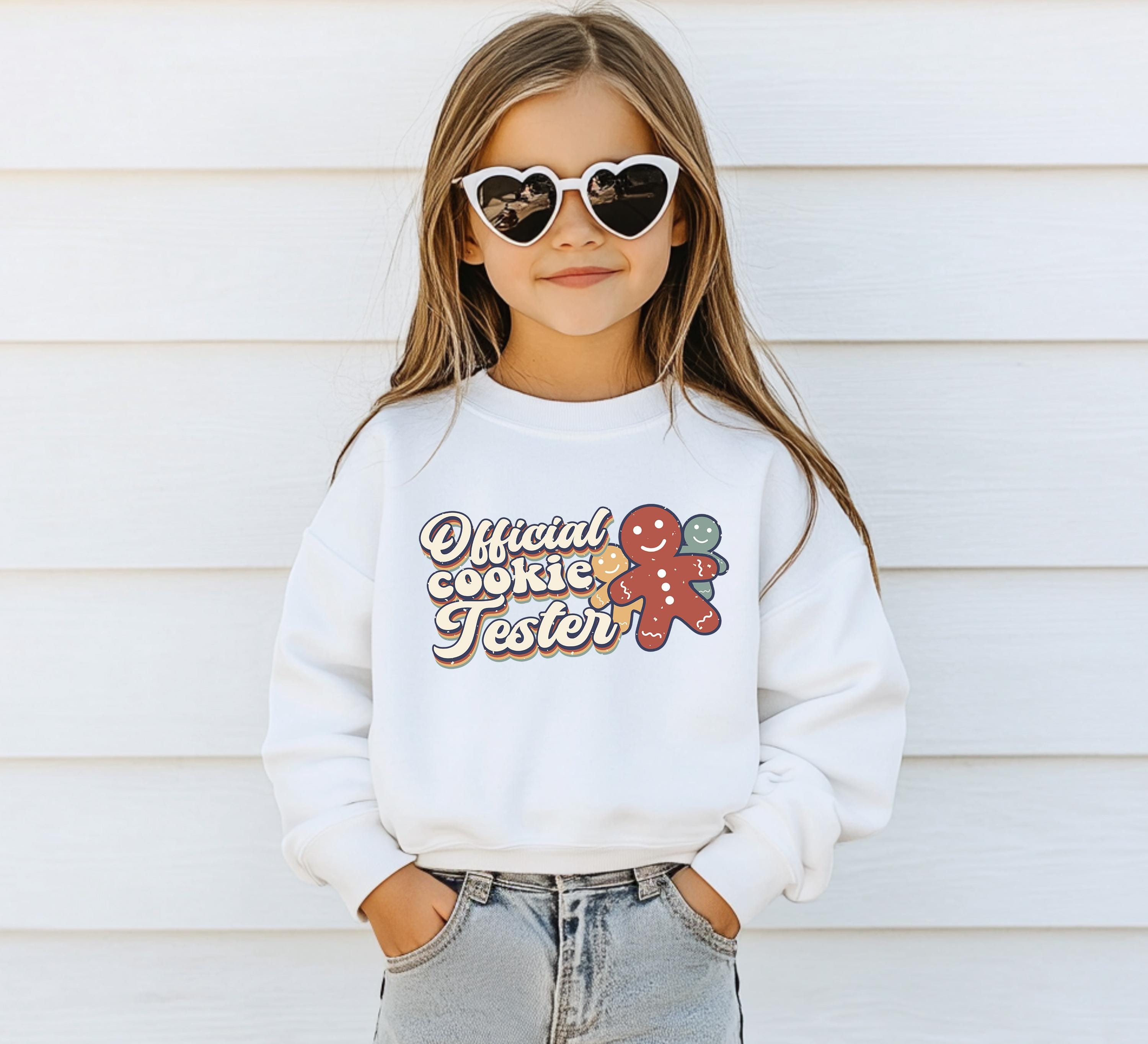 Official Cookie Tester Christmas Youth Sweater, Christmas Cookies Sweatshirt, Kids Holiday Design, Retro Christmas Long sleeve Crewneck