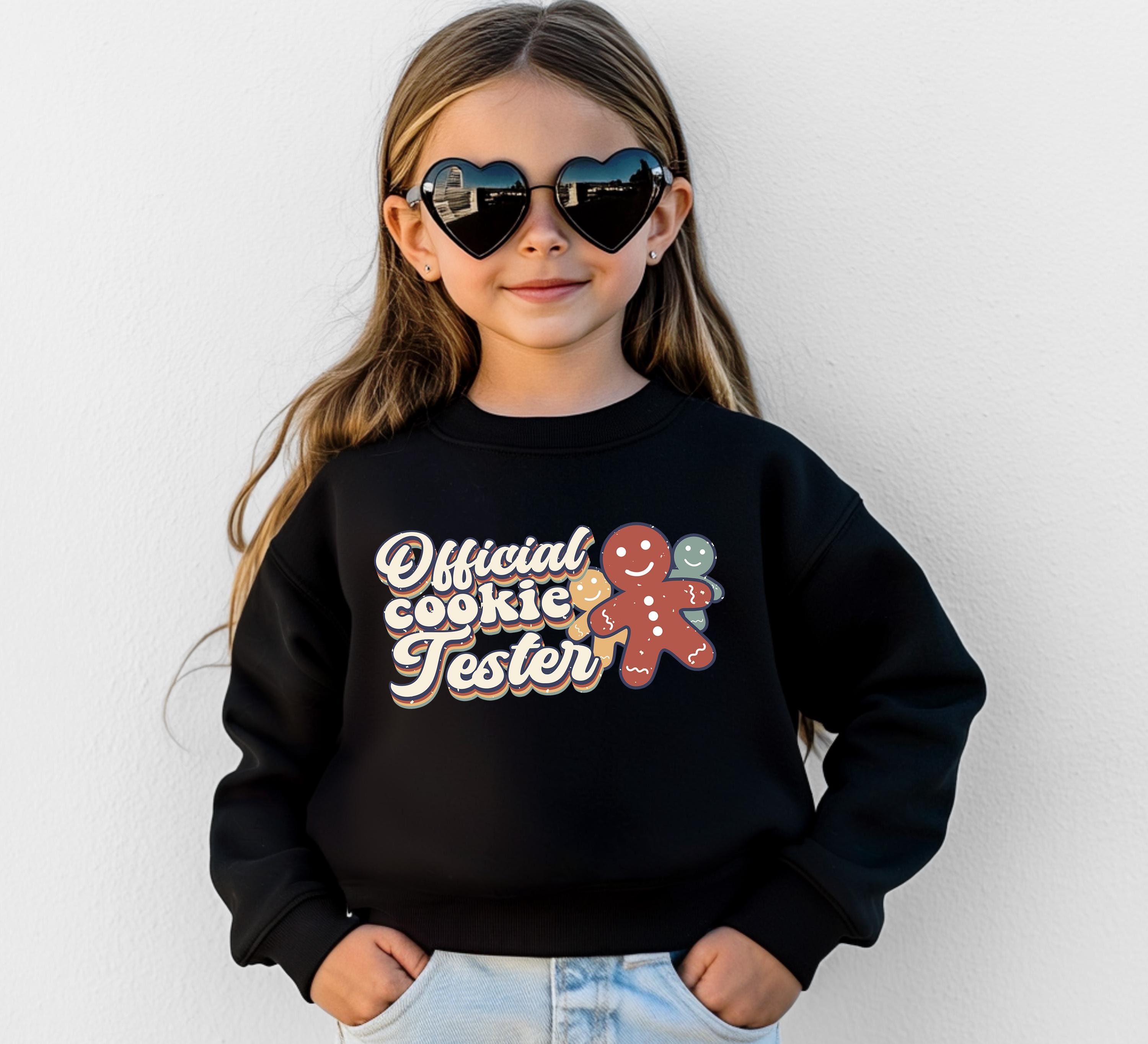 Official Cookie Tester Christmas Youth Sweater, Christmas Cookies Sweatshirt, Kids Holiday Design, Retro Christmas Long sleeve Crewneck