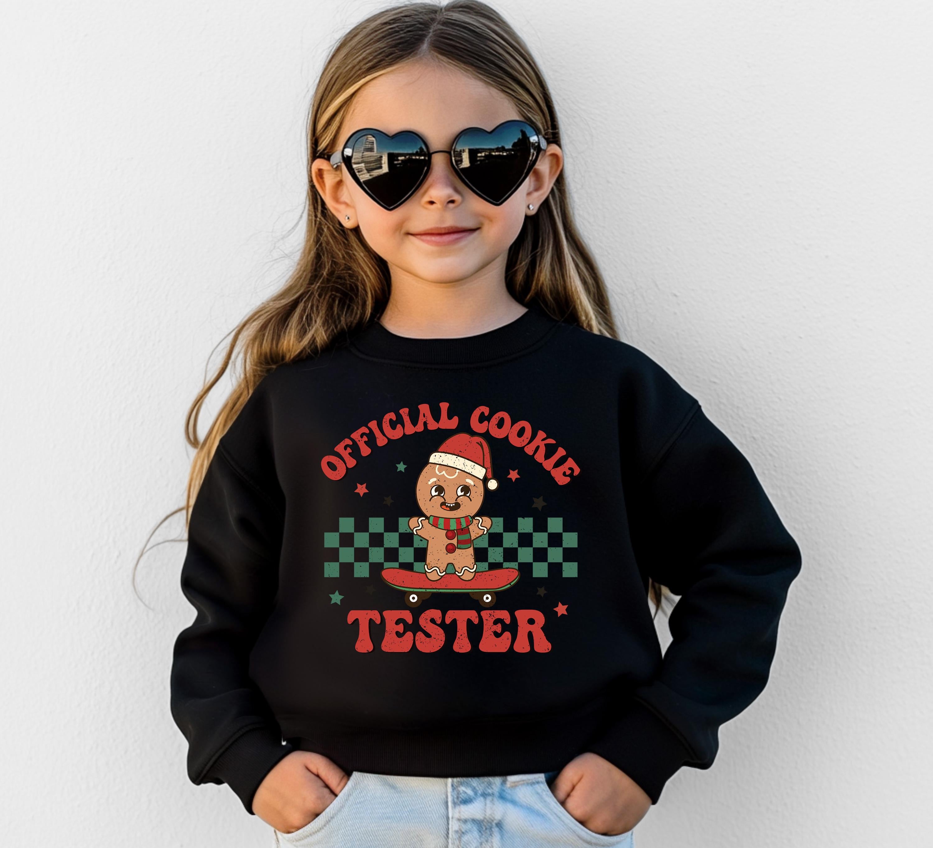 Official Cookie Tester Christmas Youth Sweater, Christmas Cookies Sweatshirt, Kids Holiday Design, Retro Christmas Long sleeve Crewneck