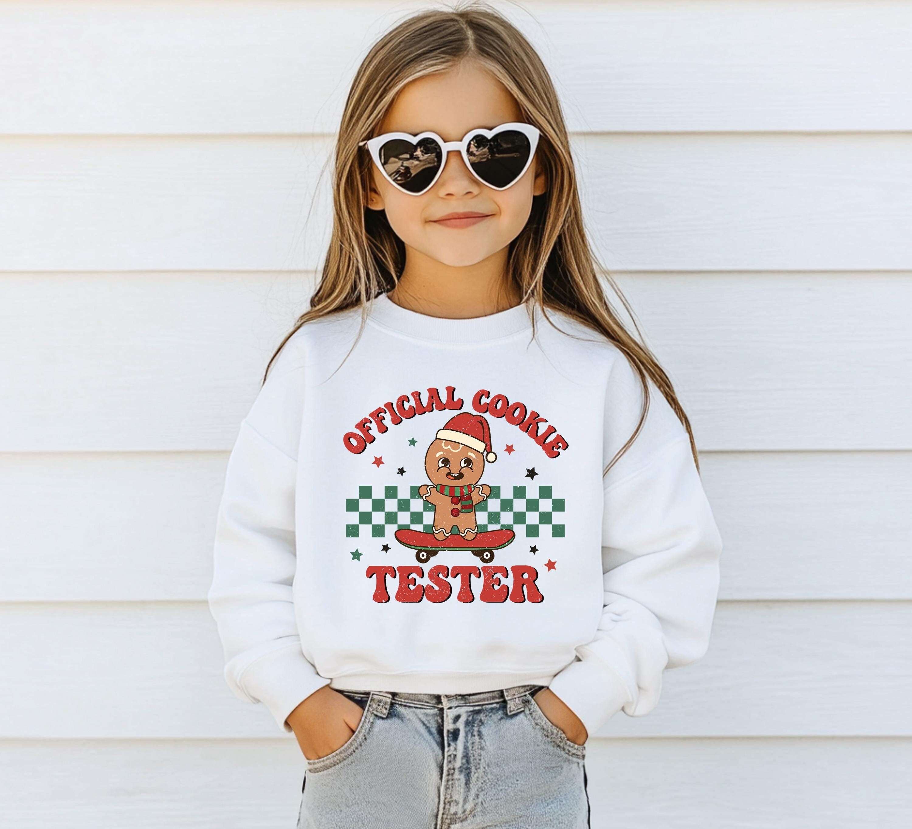 Official Cookie Tester Christmas Youth Sweater, Christmas Cookies Sweatshirt, Kids Holiday Design, Retro Christmas Long sleeve Crewneck