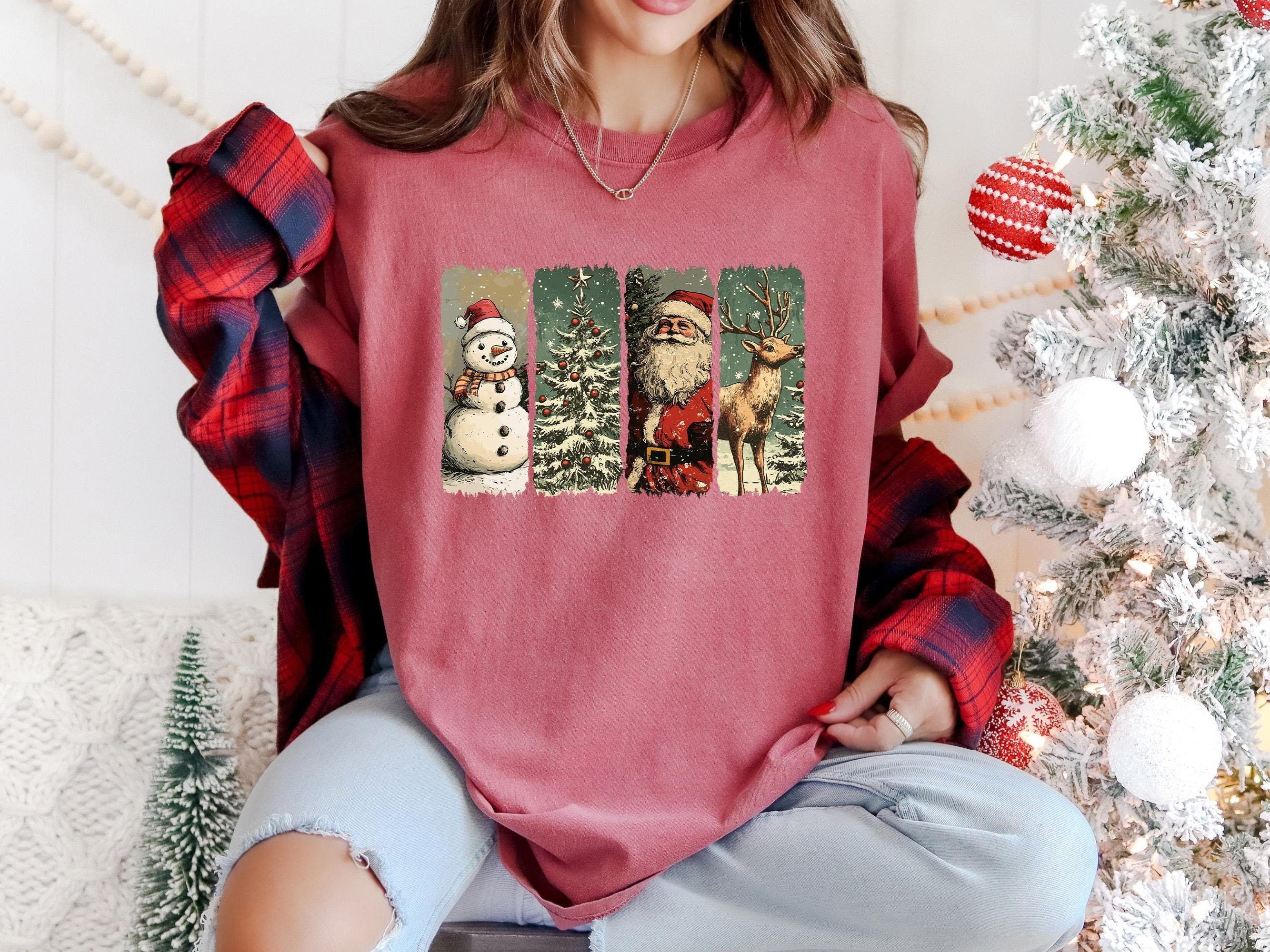 Vintage Holiday Christmas Comfort Colors Shirt, Retro Christmas TShirt, Cute Holiday Shirt, Cozy Holiday Tee, Nostalgic Christmas T-Shirt