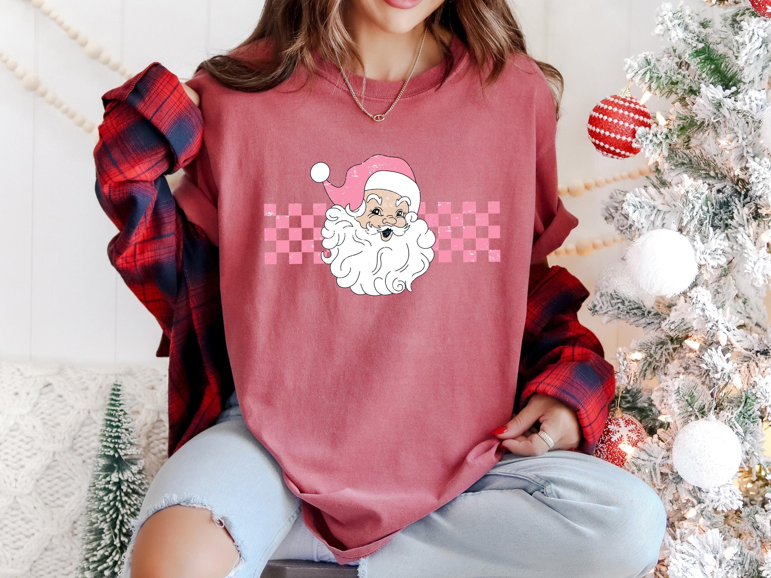 Pink Santa Christmas Comfort Colors Shirt, Vintage Christmas TShirt, Retro Distressed Holiday Shirt, Xmas T-Shirt, Cozy Holiday Tee,