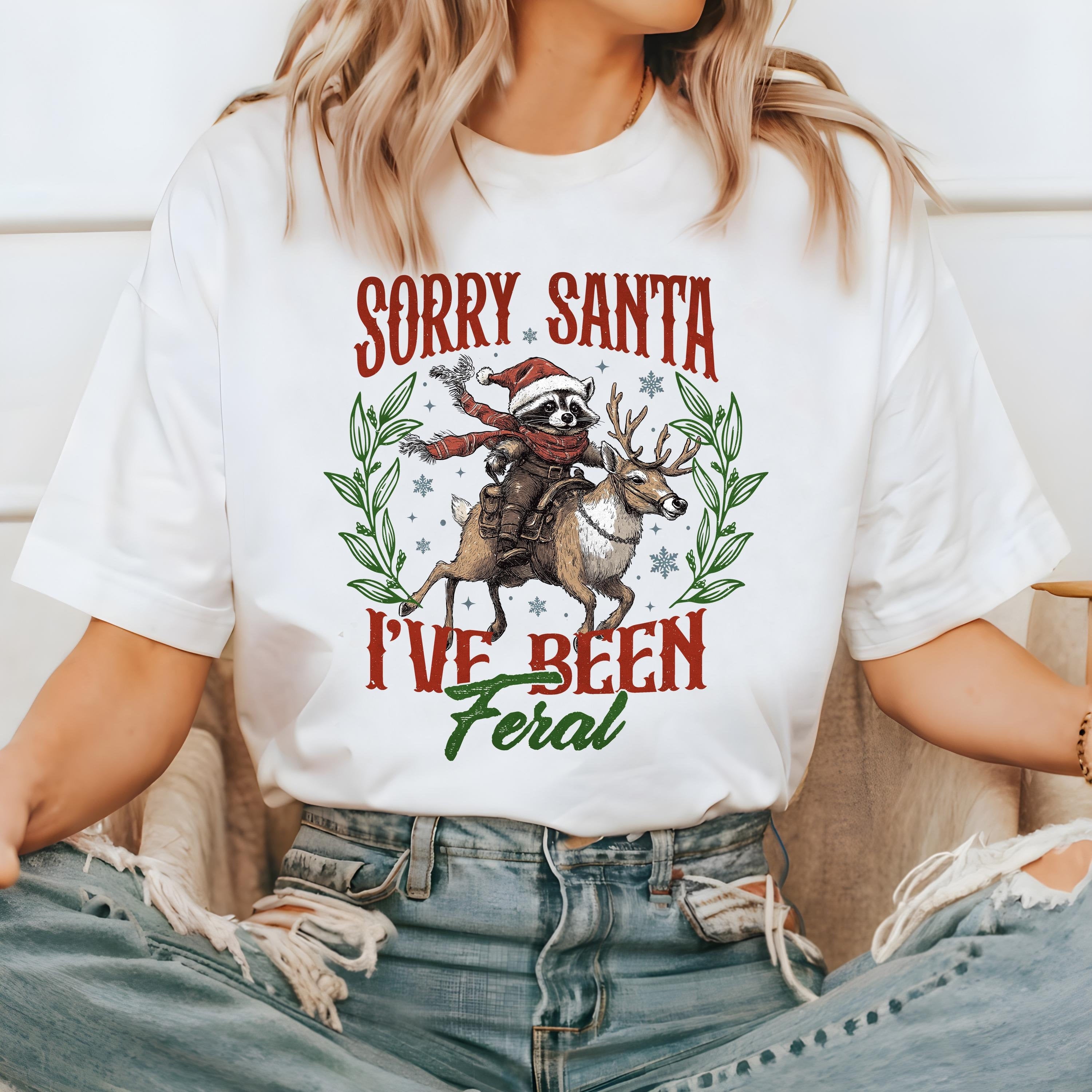 Funny Christmas Comfort Colors Shirt, Retro Christmas TShirt, Sorry Santa I've Been Feral Holiday Shirt, Xmas T-Shirt, Cozy Holiday Tee,