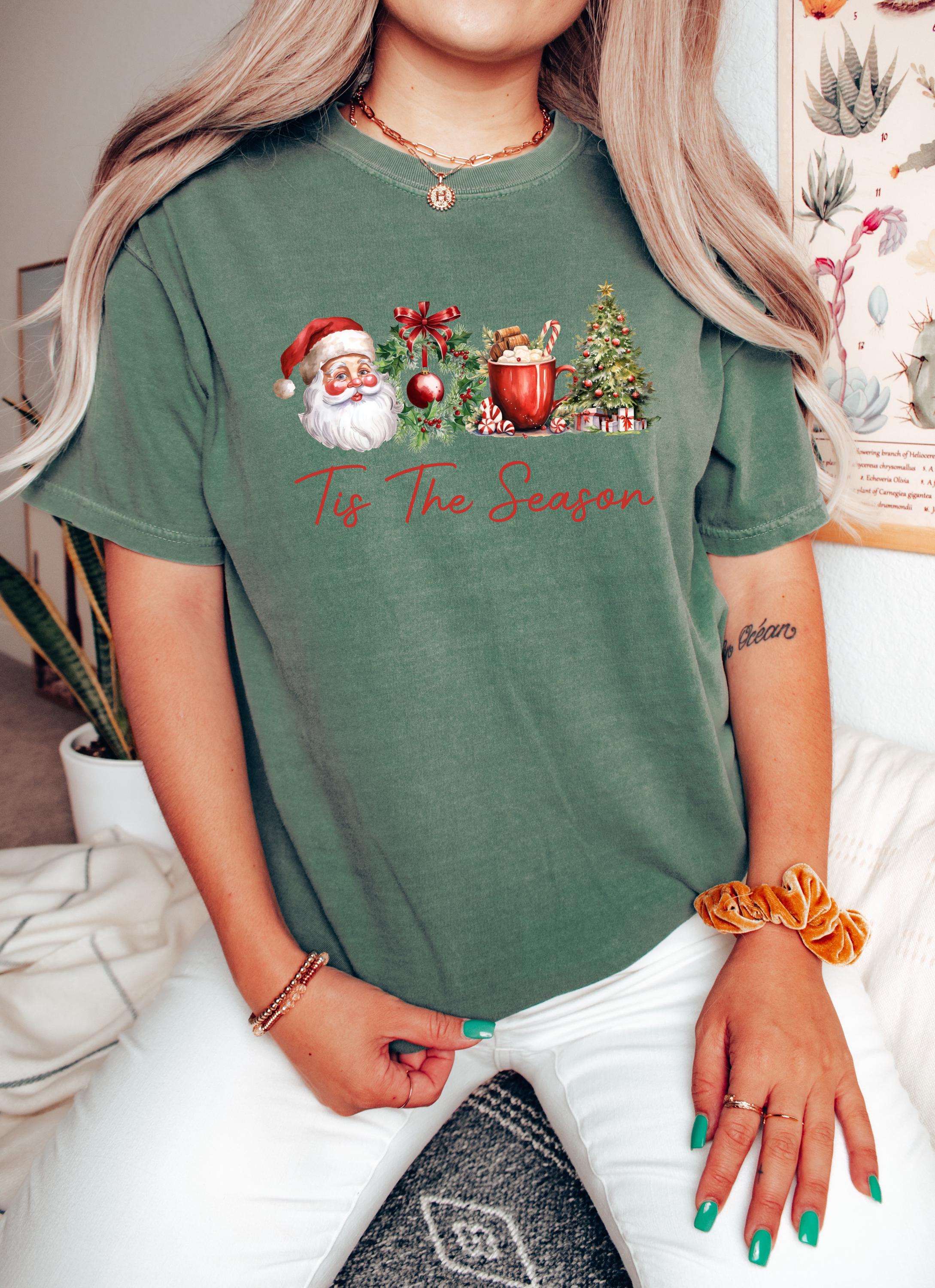 Retro Tis The Season Christmas Comfort Colors Shirt, Vintage Christmas TShirt Holiday Tee, Xmas T-Shirt, Cozy Holiday Tee Santa Claus Shirt