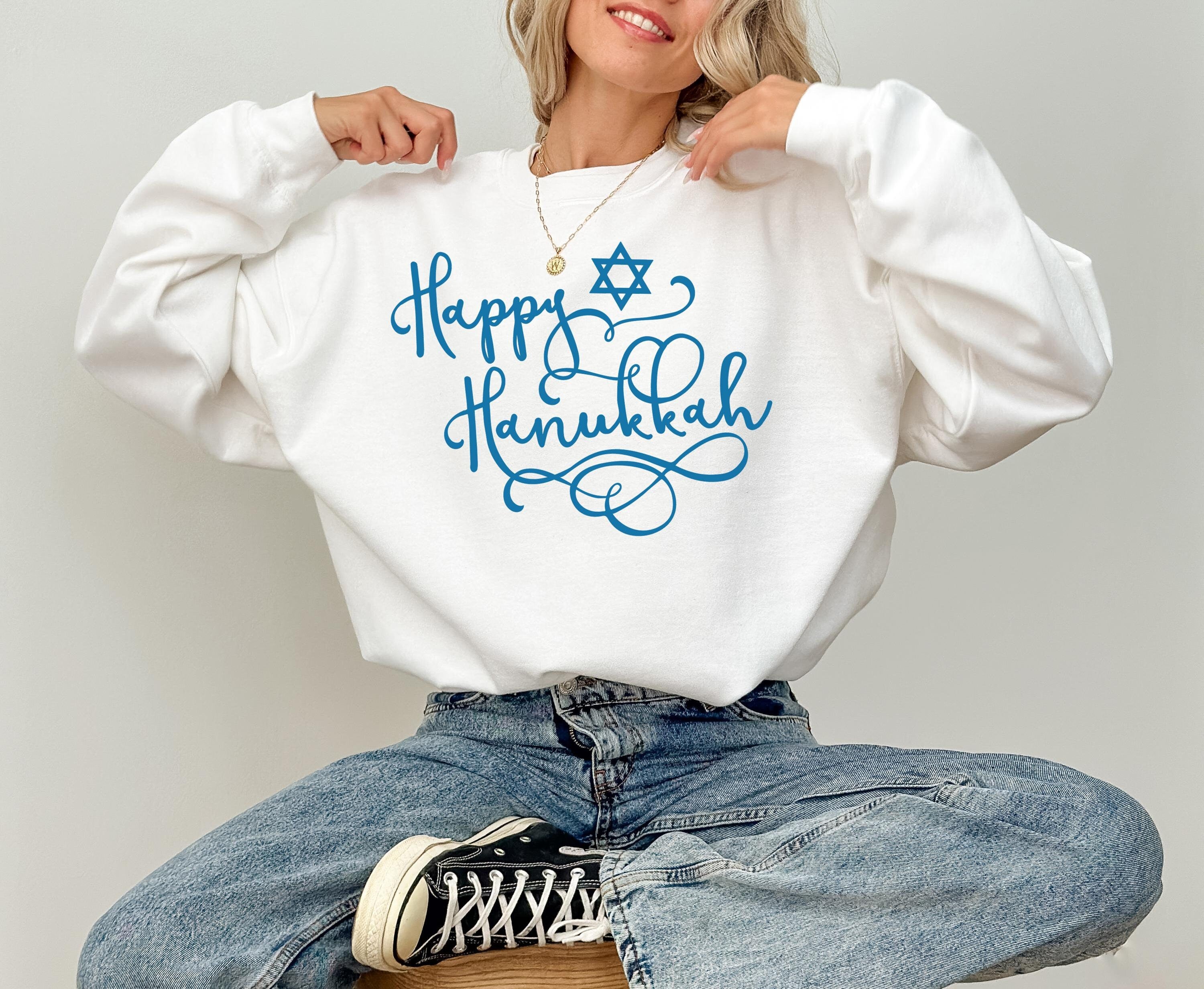 Happy Hanukkah Crewneck, Happy Hanukkah, Menorah Sweater, Jewish Holiday Shirt, Star of David Sweatshirt, Sweatshirt For Jewish Holiday