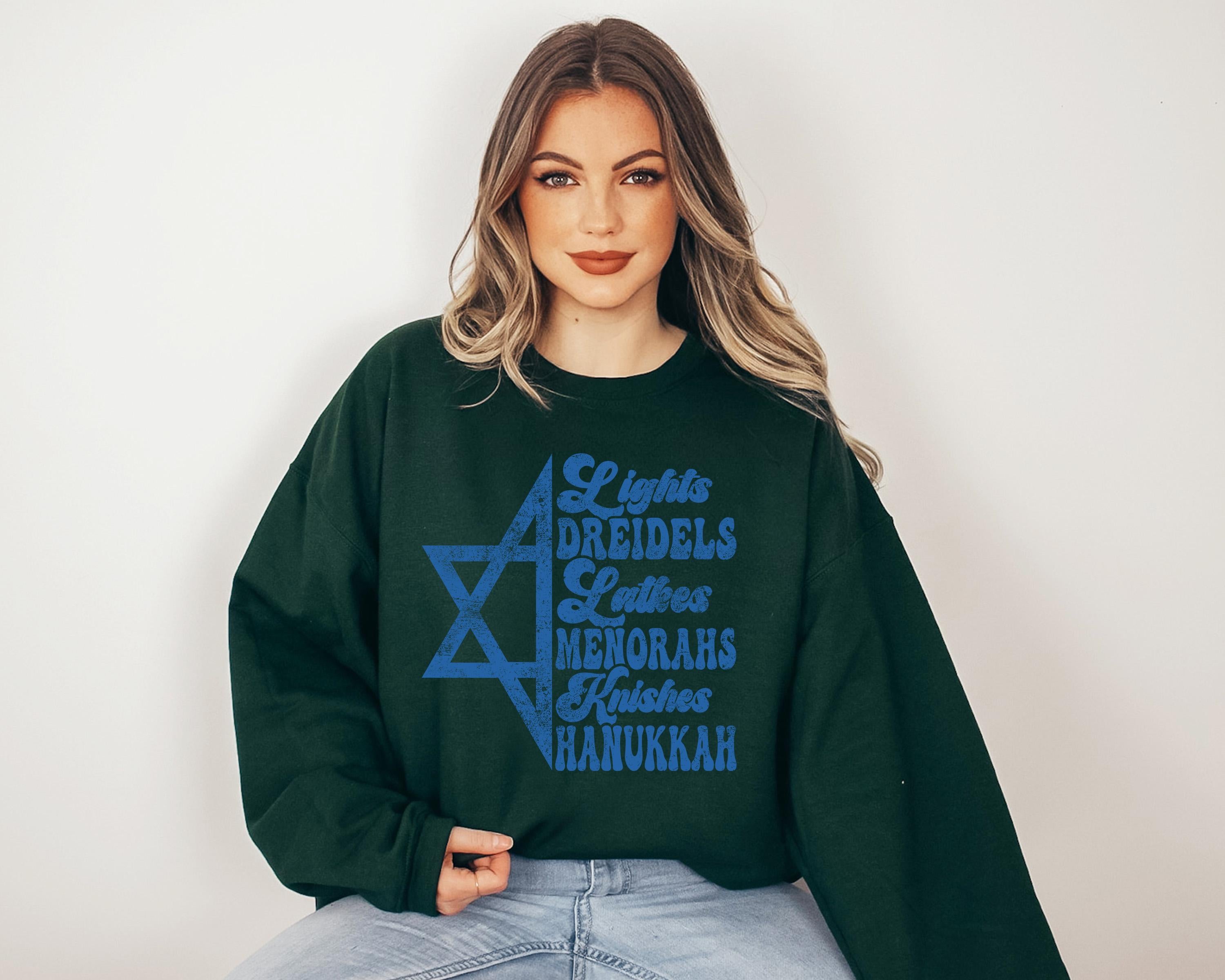 New Hanukkah Crewneck, Happy Hanukkah, Menorah Sweater, Jewish Holiday Shirt, Cute Bow Sweatshirt, Lights, Dreidels, Latkes, Knishes Shirt