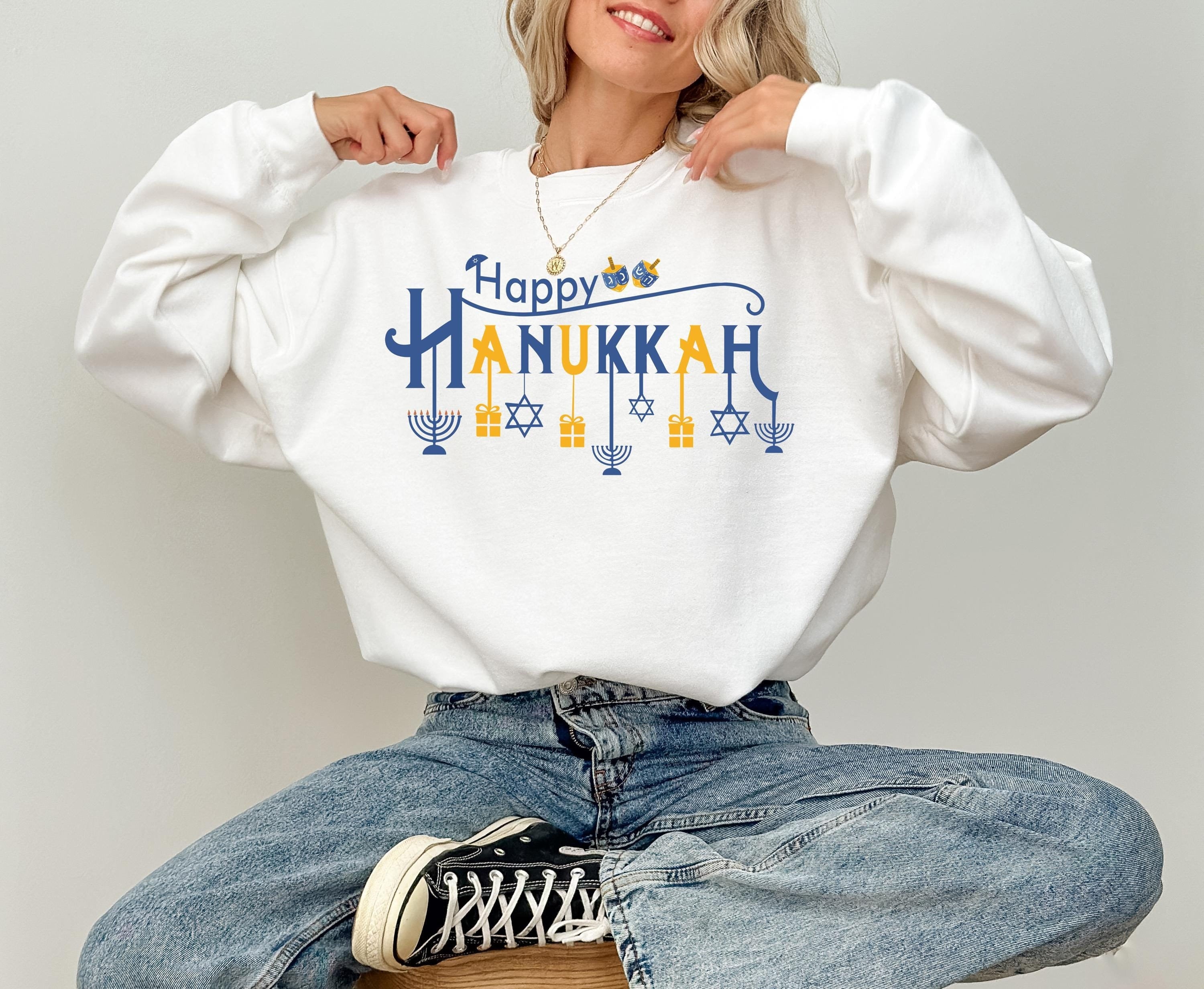 Happy Hanukkah Crewneck, Happy Hanukkah, Menorah Sweater, Jewish Holiday Shirt, Star of David Sweatshirt, Sweatshirt For Jewish Holiday