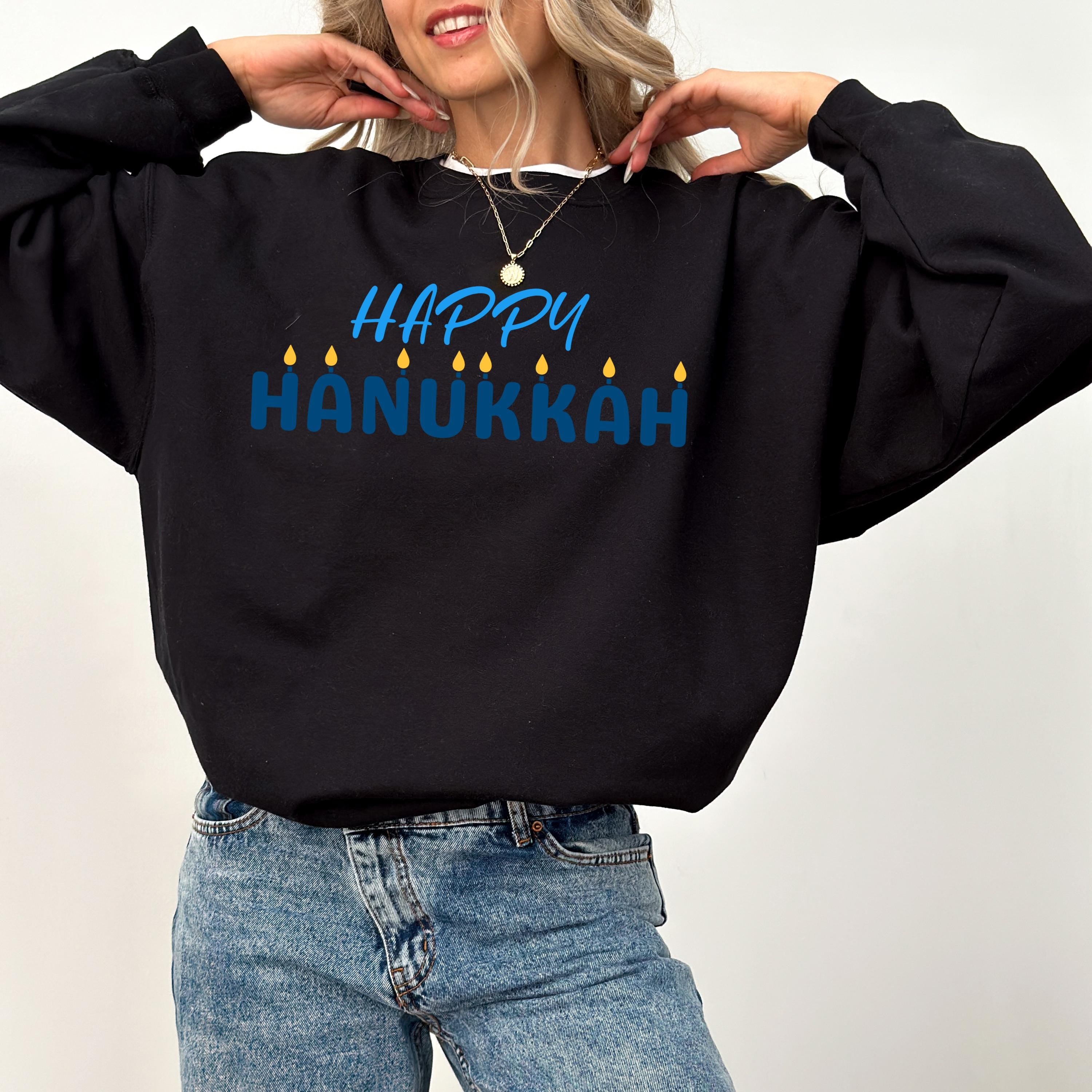 Cute Happy Hanukkah Crewneck, Happy Hanukkah, Menorah Sweater, Jewish Holiday Shirt, Star of David Sweatshirt, Sweatshirt For Jewish Holiday