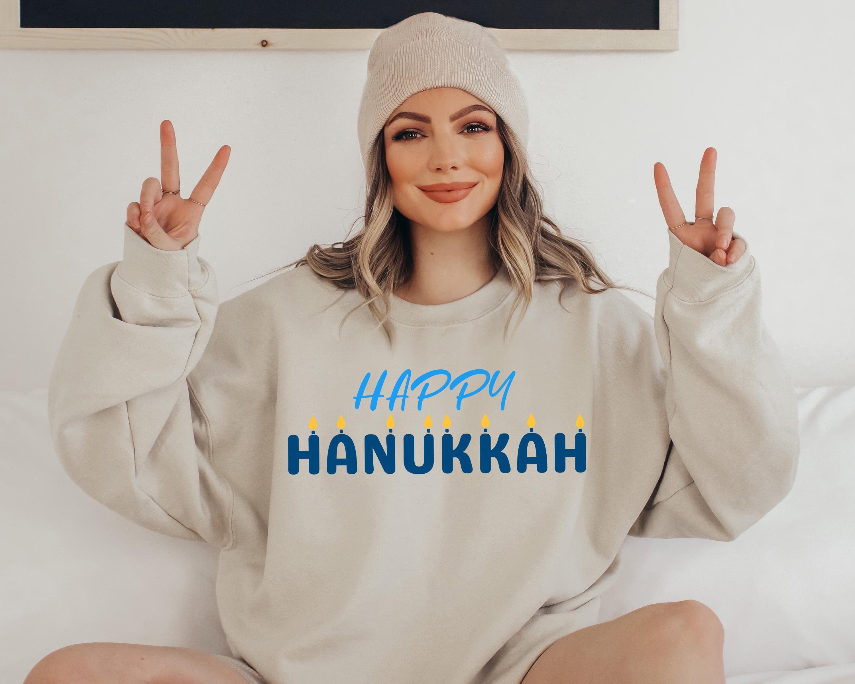 Cute Happy Hanukkah Crewneck, Happy Hanukkah, Menorah Sweater, Jewish Holiday Shirt, Star of David Sweatshirt, Sweatshirt For Jewish Holiday