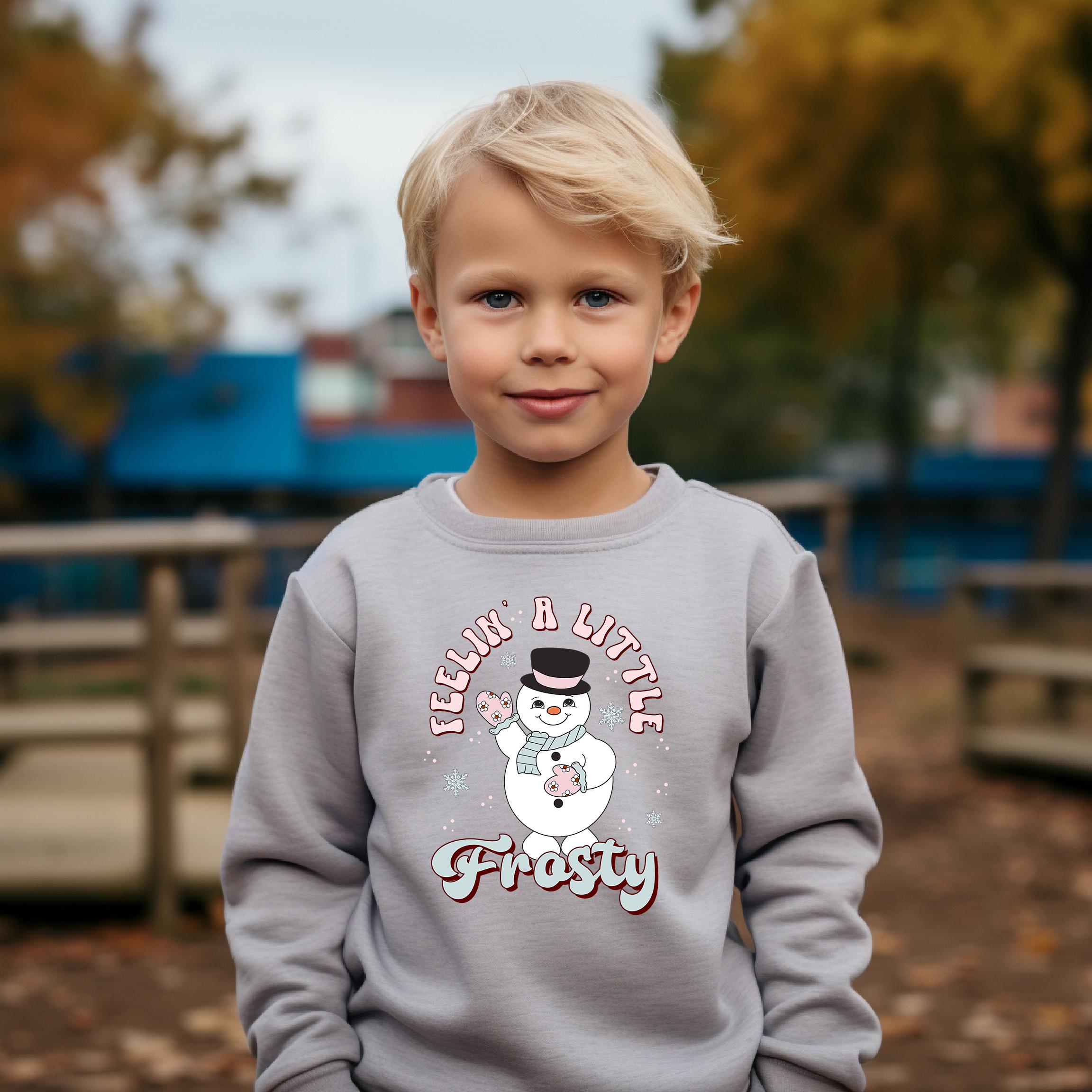 Youth Christmas Sweater, Feelin a Little Frosty Shirt, Christmas Sweatshirt, Snowman Shirt, Kids Holiday Design Retro Christmas Long sleeve