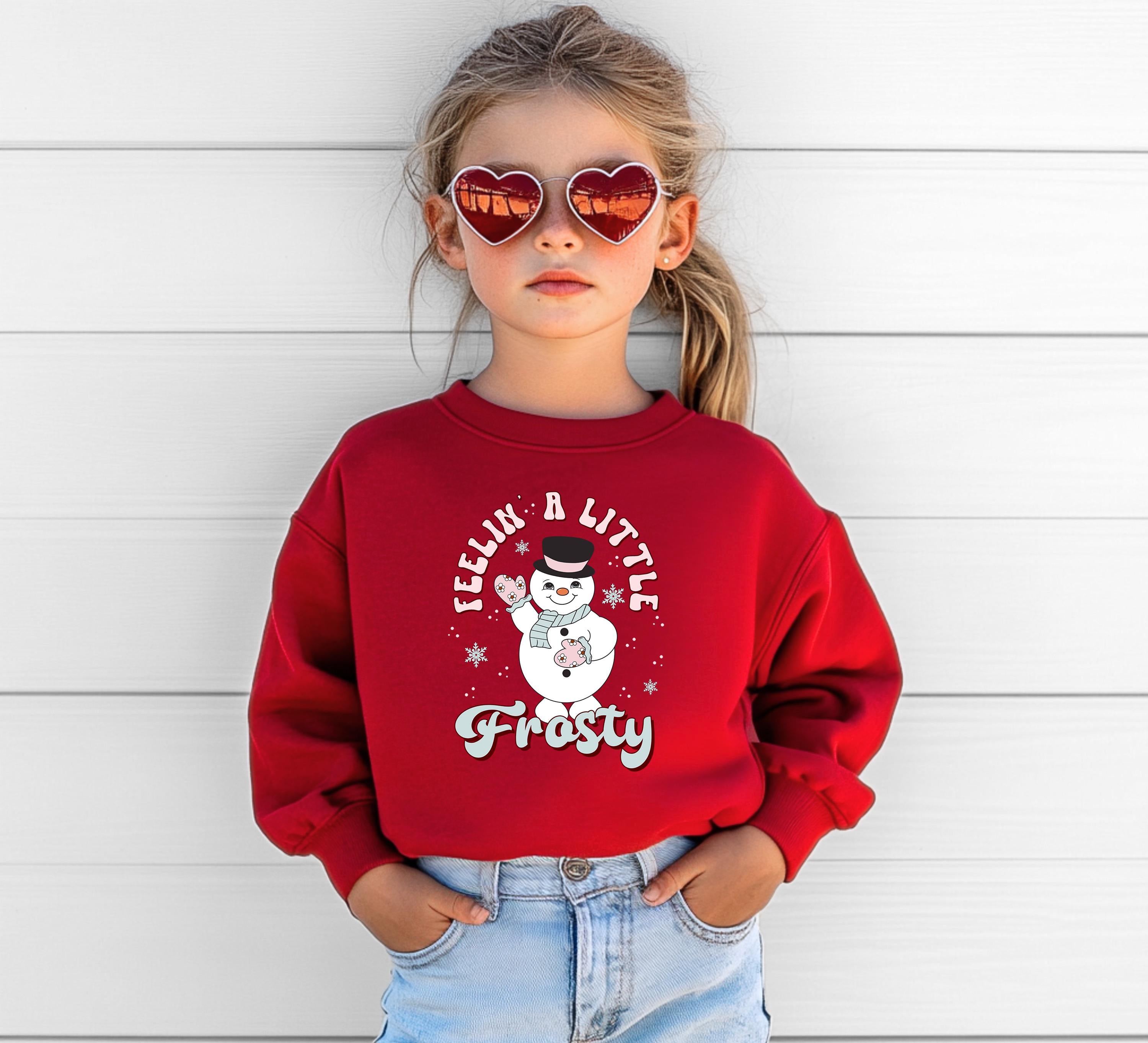 Youth Christmas Sweater, Feelin a Little Frosty Shirt, Christmas Sweatshirt, Snowman Shirt, Kids Holiday Design Retro Christmas Long sleeve