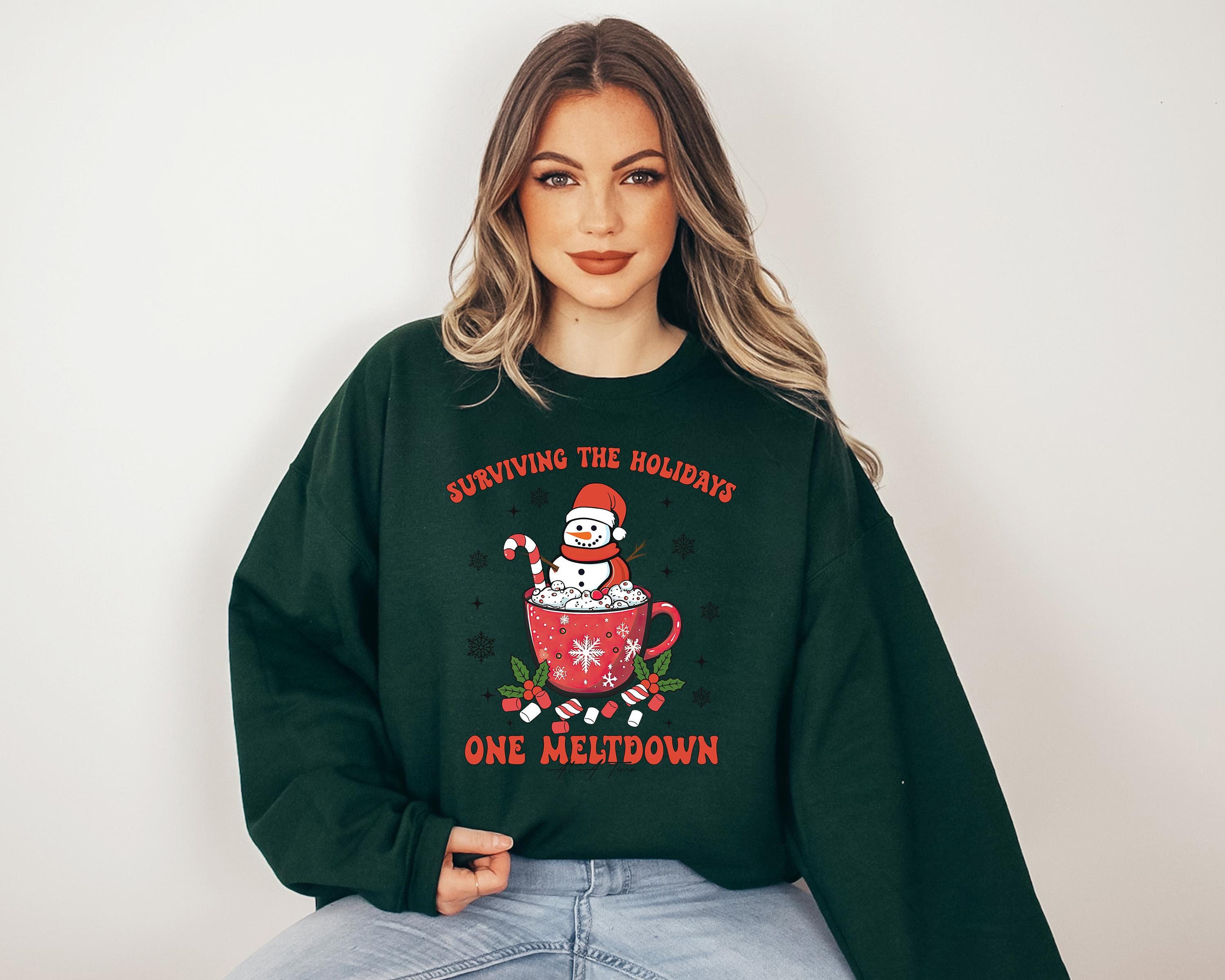 Surviving The Holidays Christmas Sweater, Funny Christmas Crewneck, Retro Snowman Sweatshirt, Xmas Graphic Pullover, Holiday Jumper