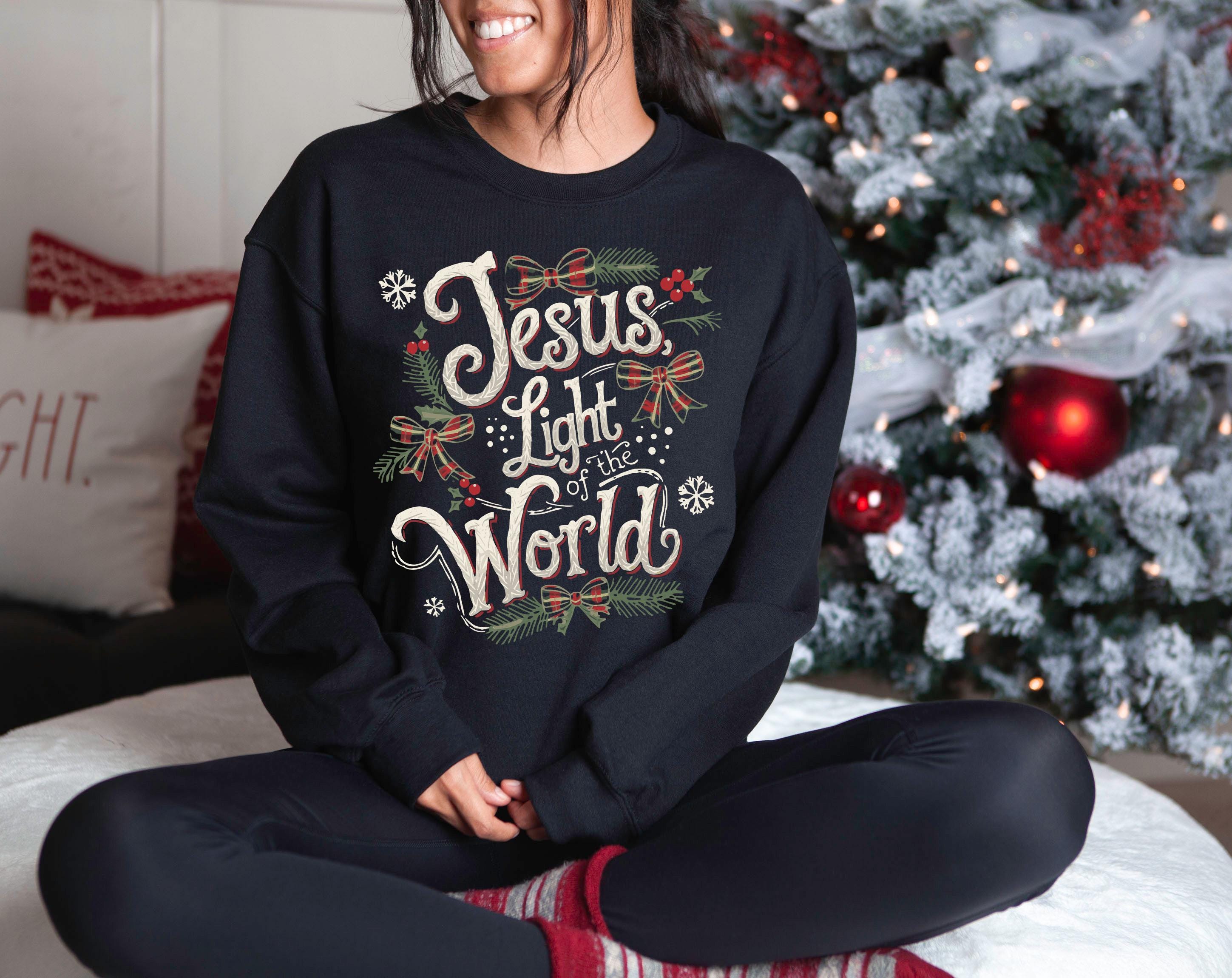 Jesus, Light of the World Christmas Sweater, Cute Christmas Crewneck, Retro Christmas Sweatshirt, Xmas Graphic Pullover, Holiday Jumper