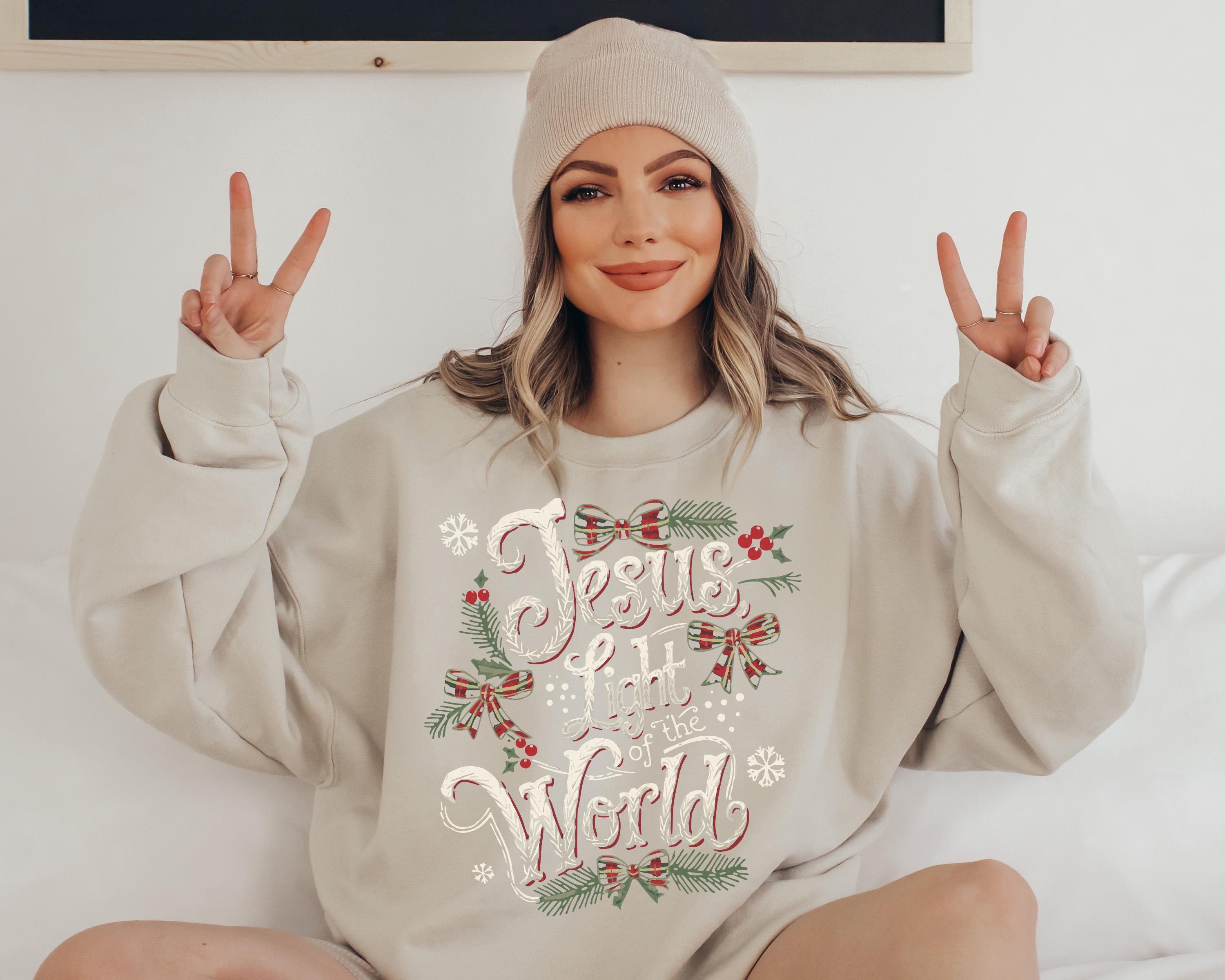 Jesus, Light of the World Christmas Sweater, Cute Christmas Crewneck, Retro Christmas Sweatshirt, Xmas Graphic Pullover, Holiday Jumper