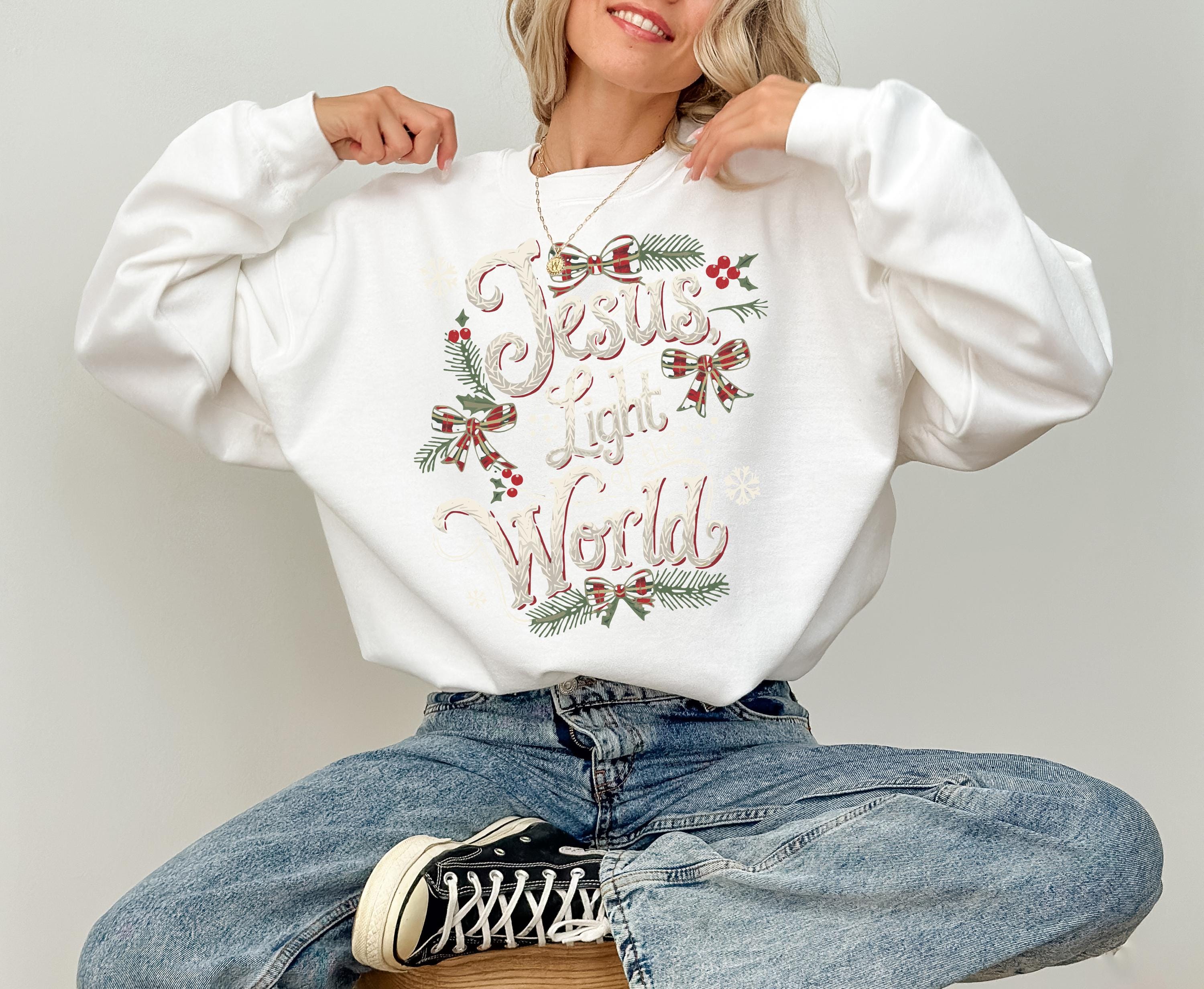 Jesus, Light of the World Christmas Sweater, Cute Christmas Crewneck, Retro Christmas Sweatshirt, Xmas Graphic Pullover, Holiday Jumper