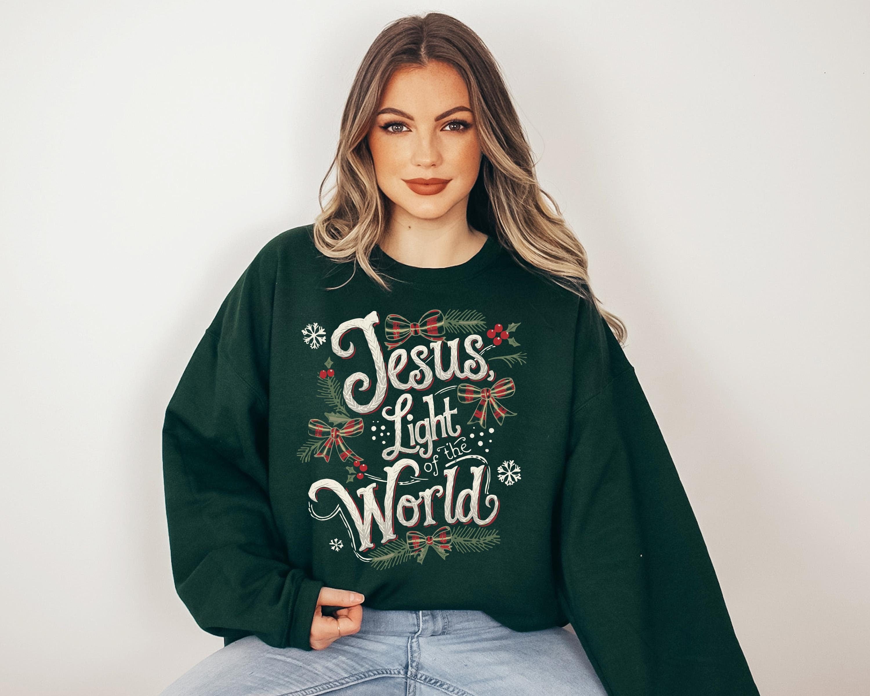 Jesus, Light of the World Christmas Sweater, Cute Christmas Crewneck, Retro Christmas Sweatshirt, Xmas Graphic Pullover, Holiday Jumper