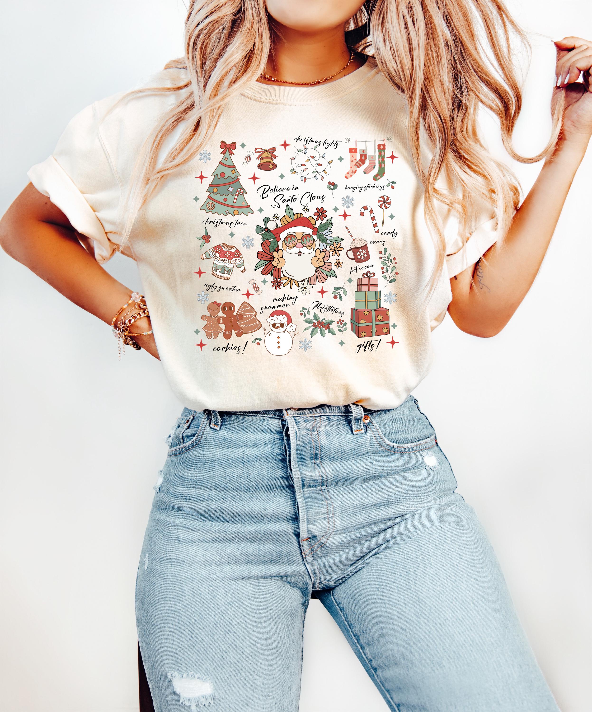 Retro Christmas Collage Comfort Colors Shirt, Vintage Santa Christmas TShirt, Holiday Shirt, Cozy Holiday Tee, Christmas Tree Design