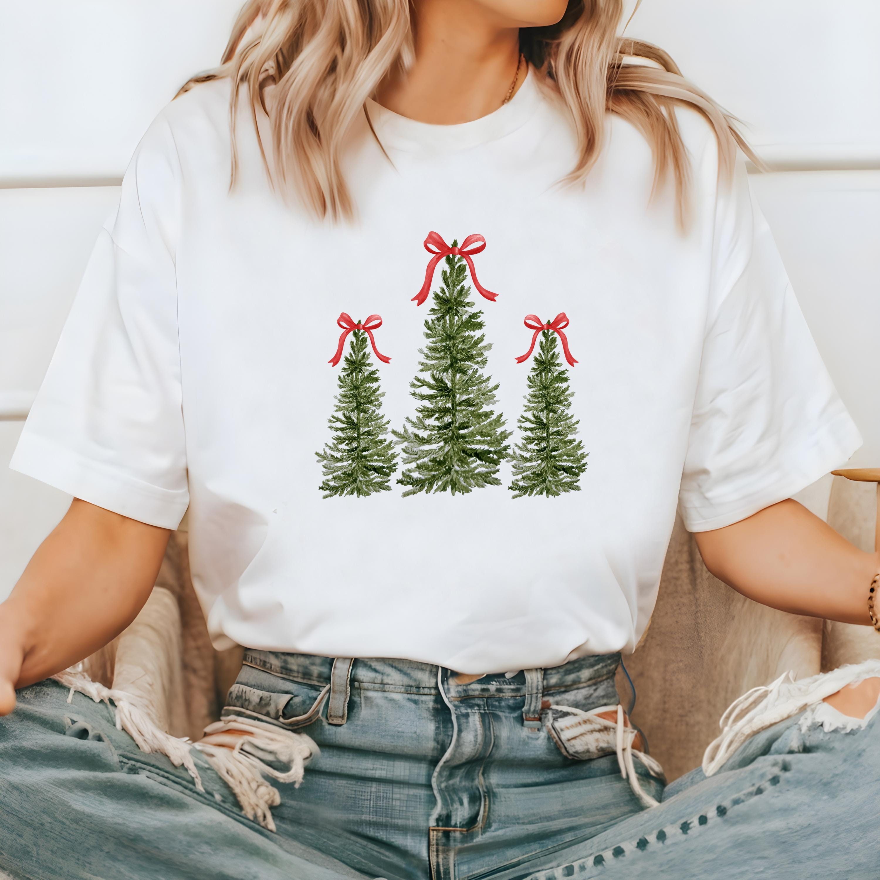 Retro Christmas Tree Comfort Colors Shirt, Vintage Santa Christmas TShirt, Holiday Red Bow Shirt, Cozy Holiday Tee, Christmas Tree Design