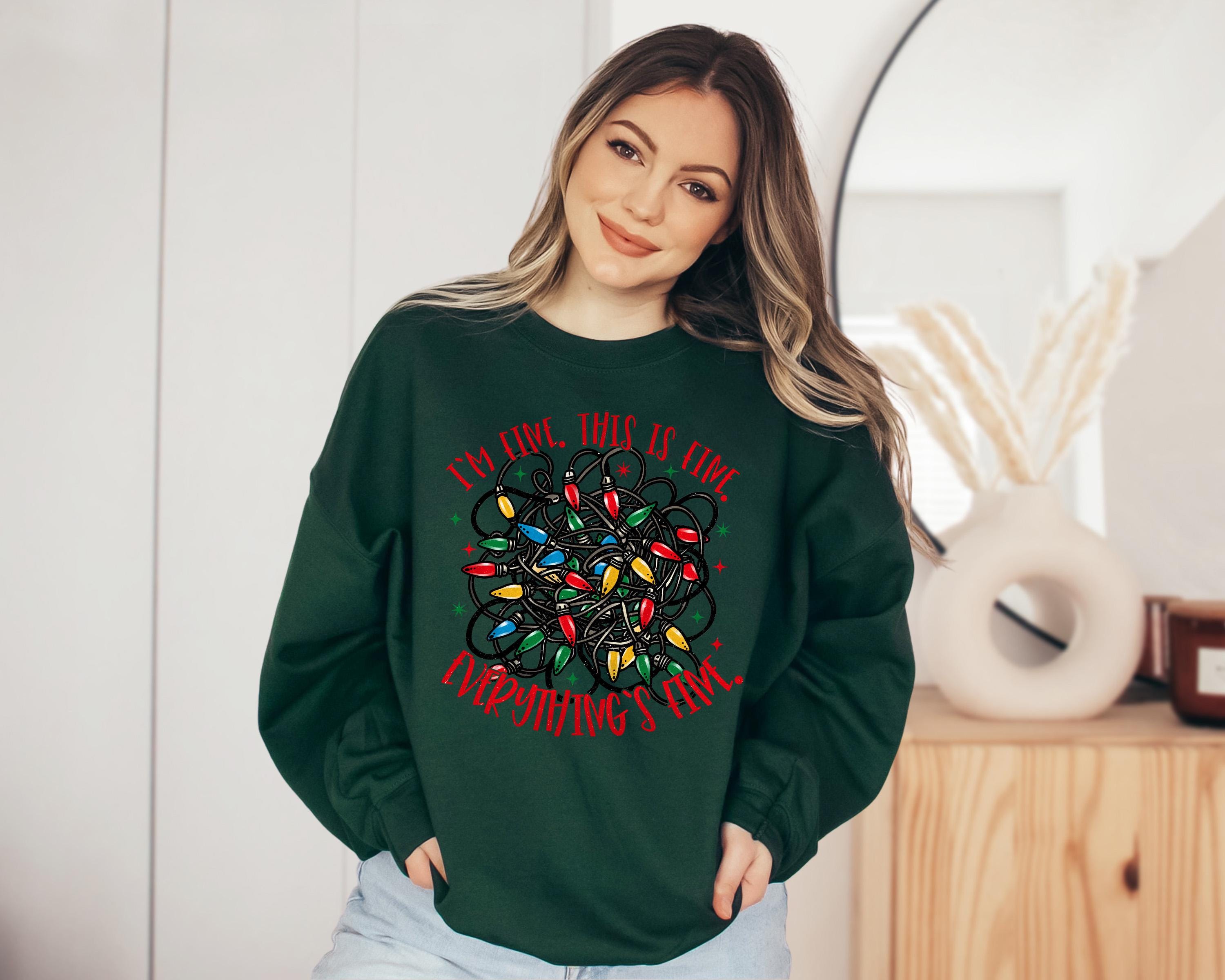 Funny Christmas Sweater, Trendy Christmas Crewneck, Winter Sweatshirt, Xmas Graphic Pullover, Cute Holiday Jumper It's Fine Everythings Fine