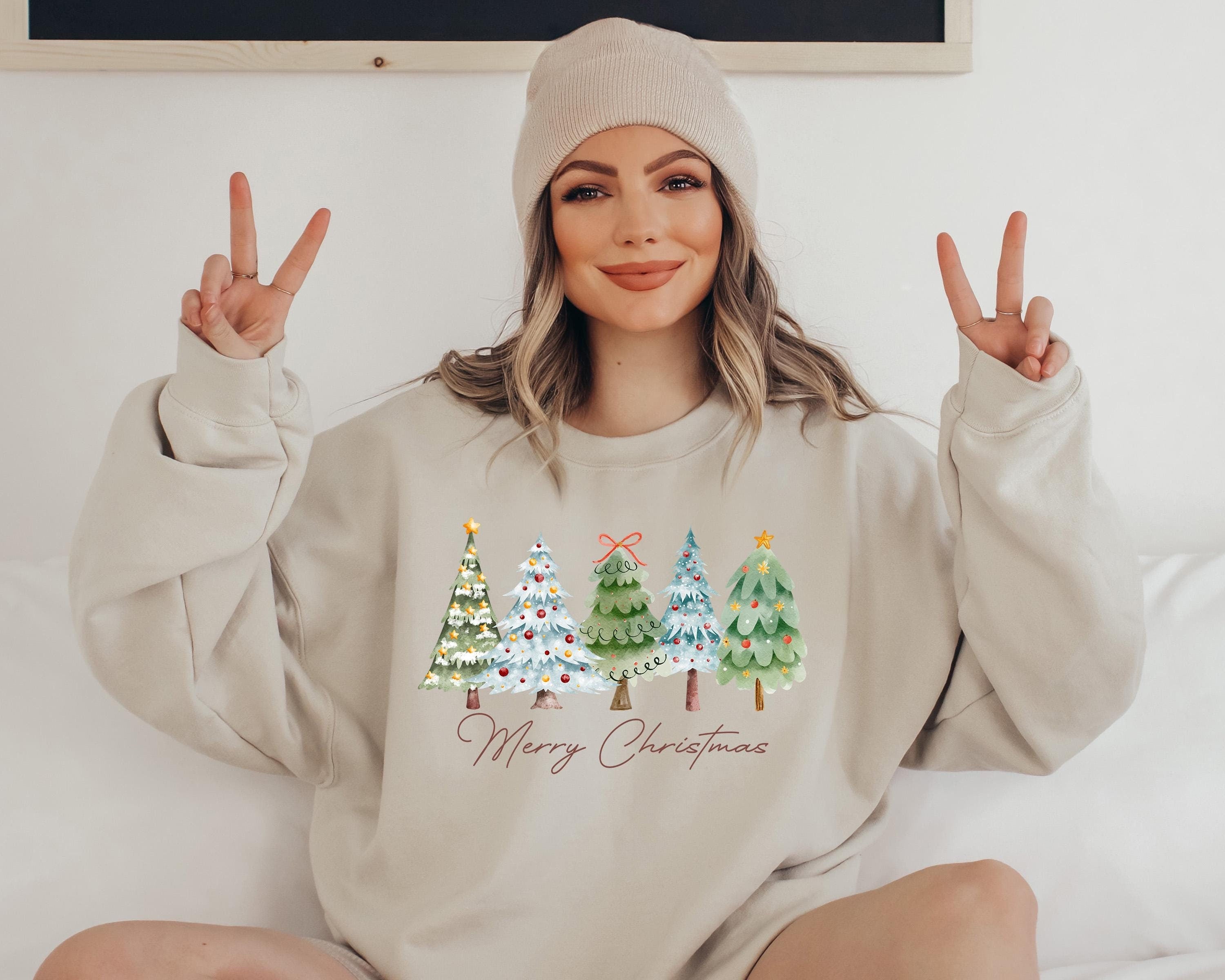 Christmas Tree Sweater, Trendy Merry Christmas Crewneck, Winter Sweatshirt, Xmas Graphic Pullover, Cute Holiday Jumper,