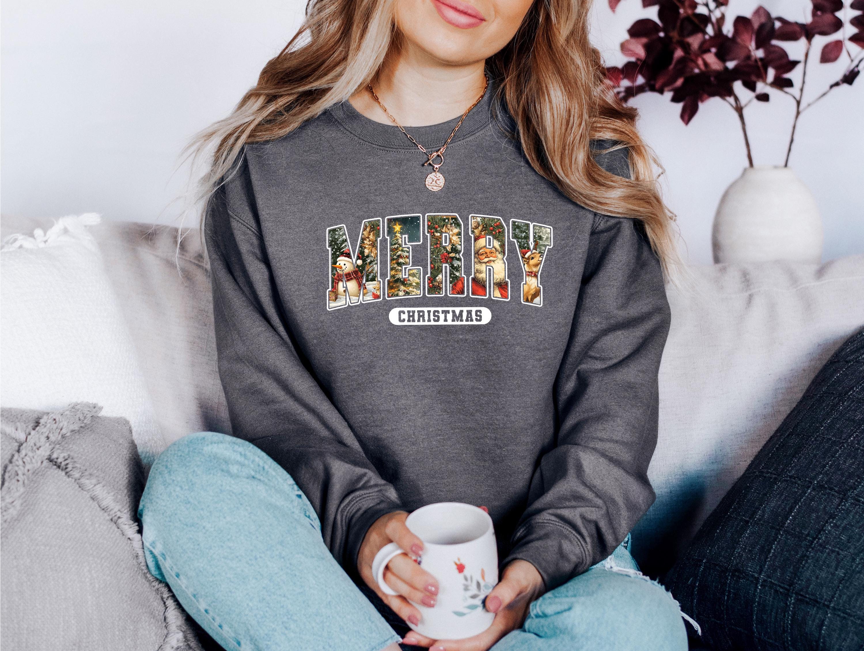 Vintage Merry Christmas Sweater, Trendy Santa Christmas Crewneck, Winter Sweatshirt, Xmas Pullover, Cute Holiday Jumper, Snowman Design