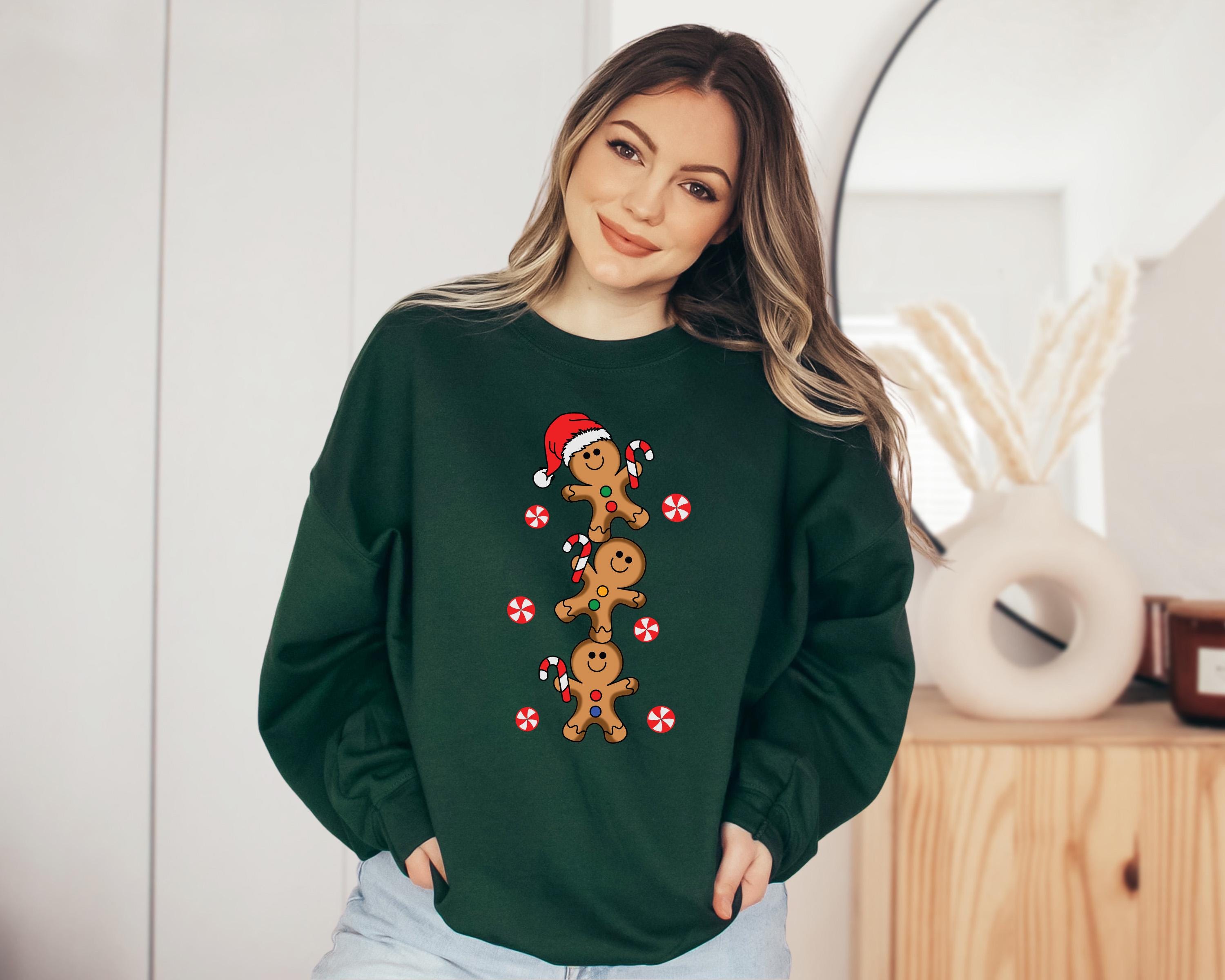 Christmas Gingerbread Man Cookies Sweater, Trendy Christmas Crewneck, Winter Sweatshirt, Xmas Graphic Pullover, Cute Holiday Jumper