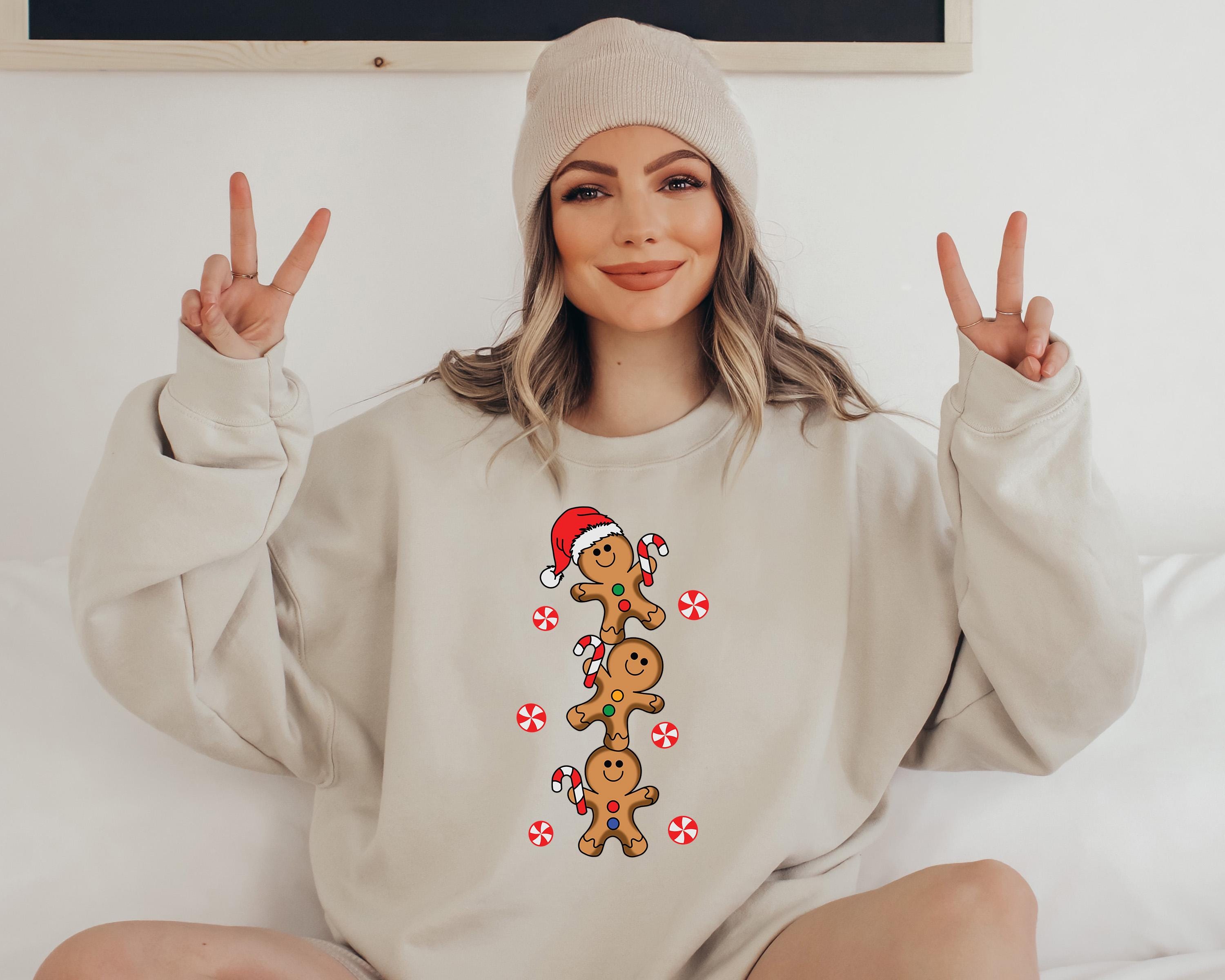 Christmas Gingerbread Man Cookies Sweater, Trendy Christmas Crewneck, Winter Sweatshirt, Xmas Graphic Pullover, Cute Holiday Jumper