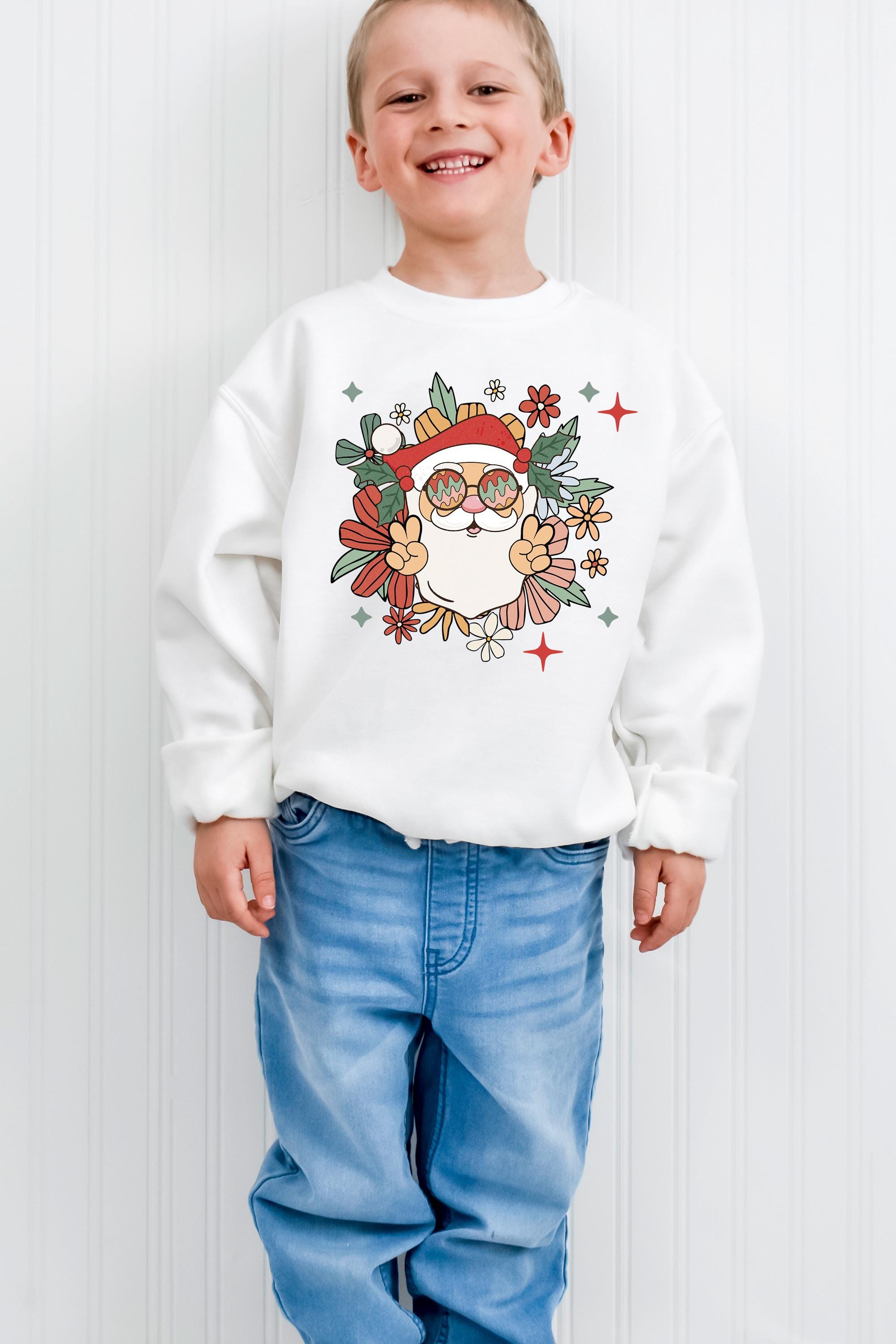 Youth Groovy Santa Christmas Sweater, Christmas Sweatshirt, Santa Shirt, Kids Holiday Design Retro Christmas Long sleeve