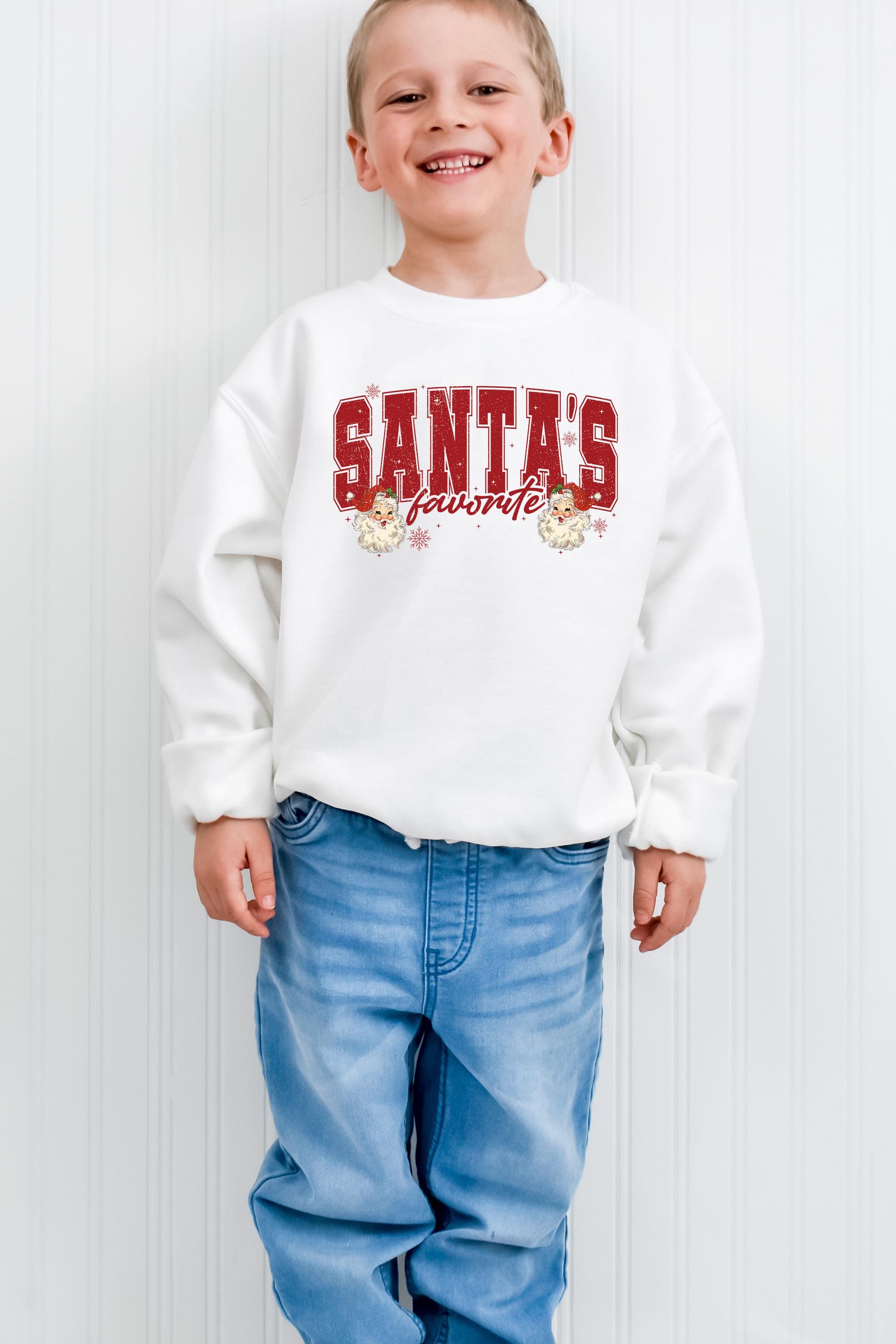 Santa's Favorite Christmas Sweater, Youth Christmas Sweatshirt, Santa Shirt, Kids Holiday Design Retro Christmas Long sleeve