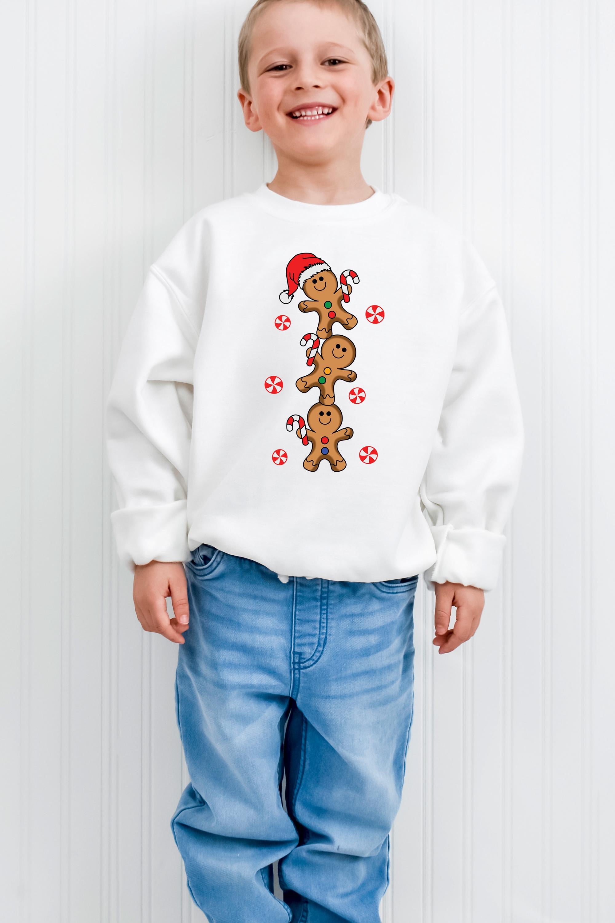 Gingerbread Man Cookie Christmas Sweater, Christmas Sweatshirt, Santa Shirt, Kids Holiday Design Retro Christmas Long sleeve