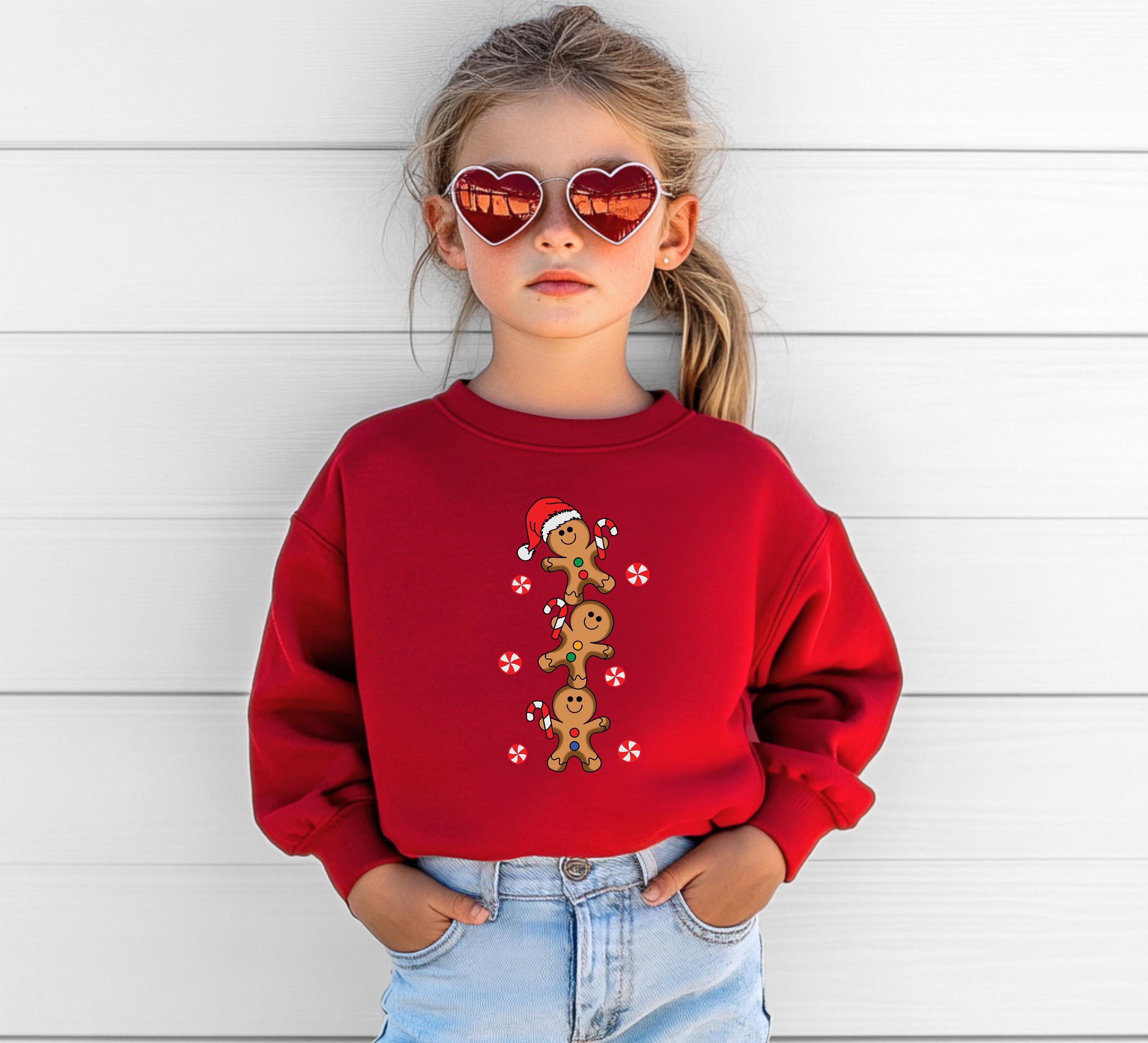 Gingerbread Man Cookie Christmas Sweater, Christmas Sweatshirt, Santa Shirt, Kids Holiday Design Retro Christmas Long sleeve