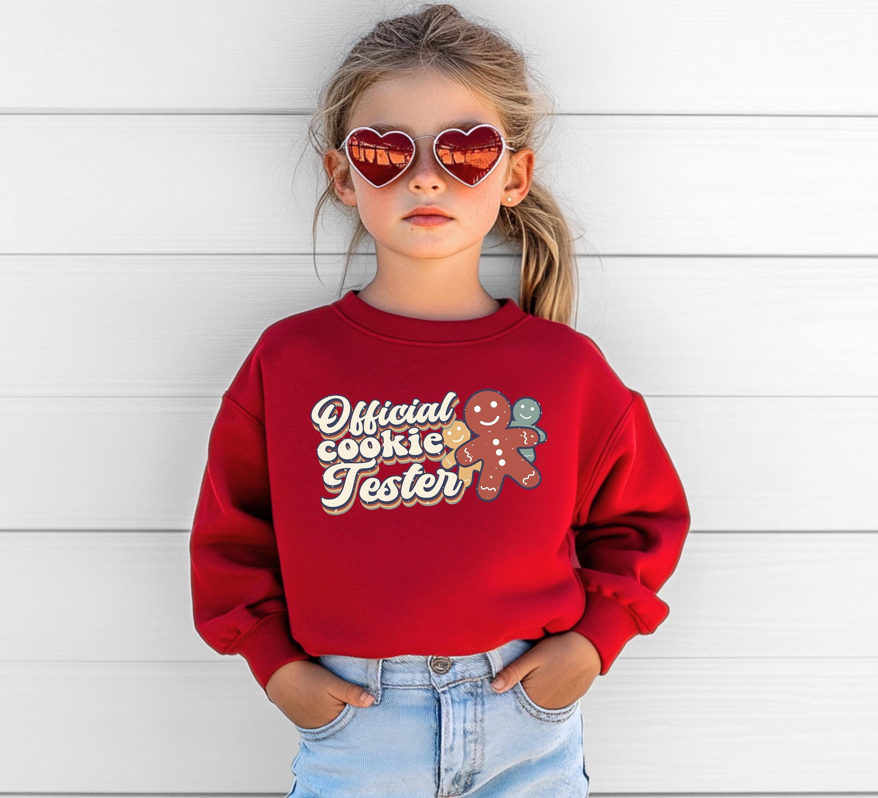 Official Cookie Tester Christmas Youth Sweater, Christmas Cookies Sweatshirt, Kids Holiday Design, Retro Christmas Long sleeve Crewneck