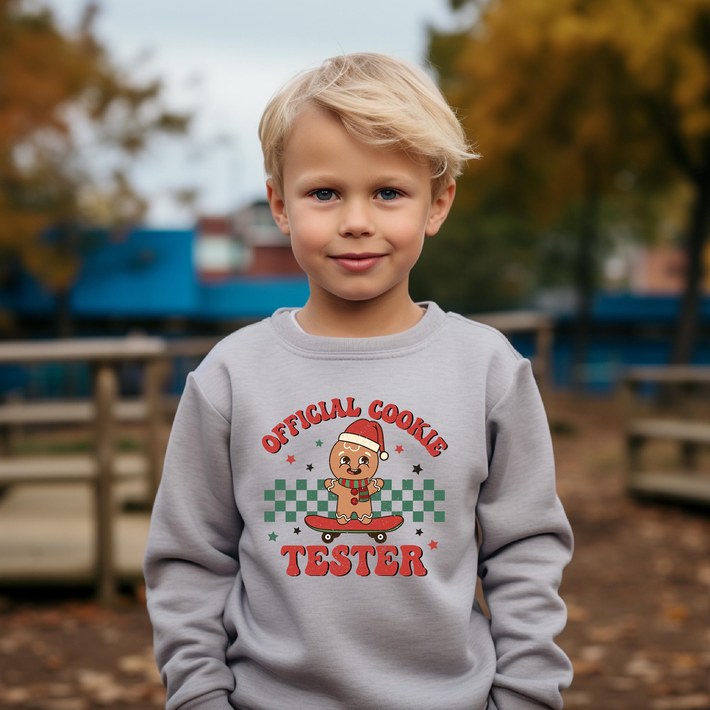 Official Cookie Tester Christmas Youth Sweater, Christmas Cookies Sweatshirt, Kids Holiday Design, Retro Christmas Long sleeve Crewneck