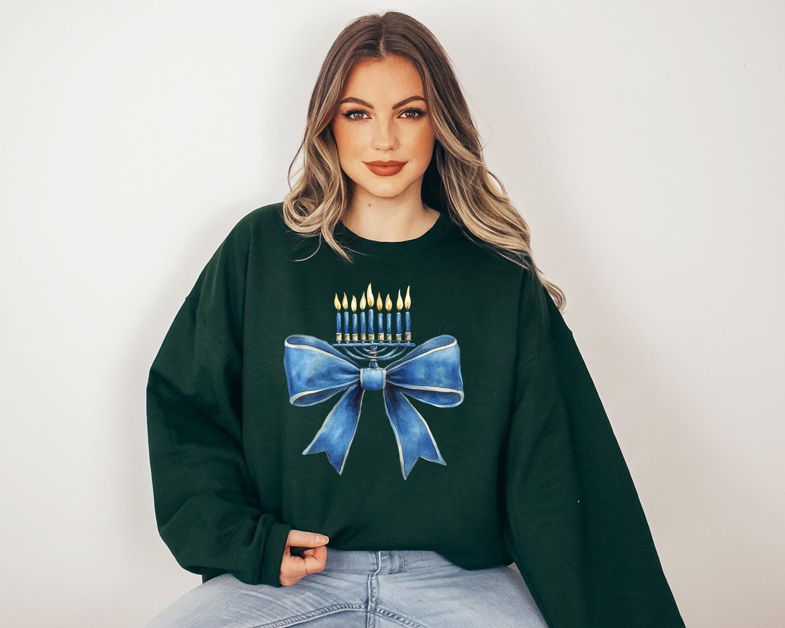 Hanukkah Crewneck, Happy Hanukkah, Menorah Sweater, Jewish Holiday Shirt, Cute Bow Sweatshirt, Sweatshirt For Jewish Holiday