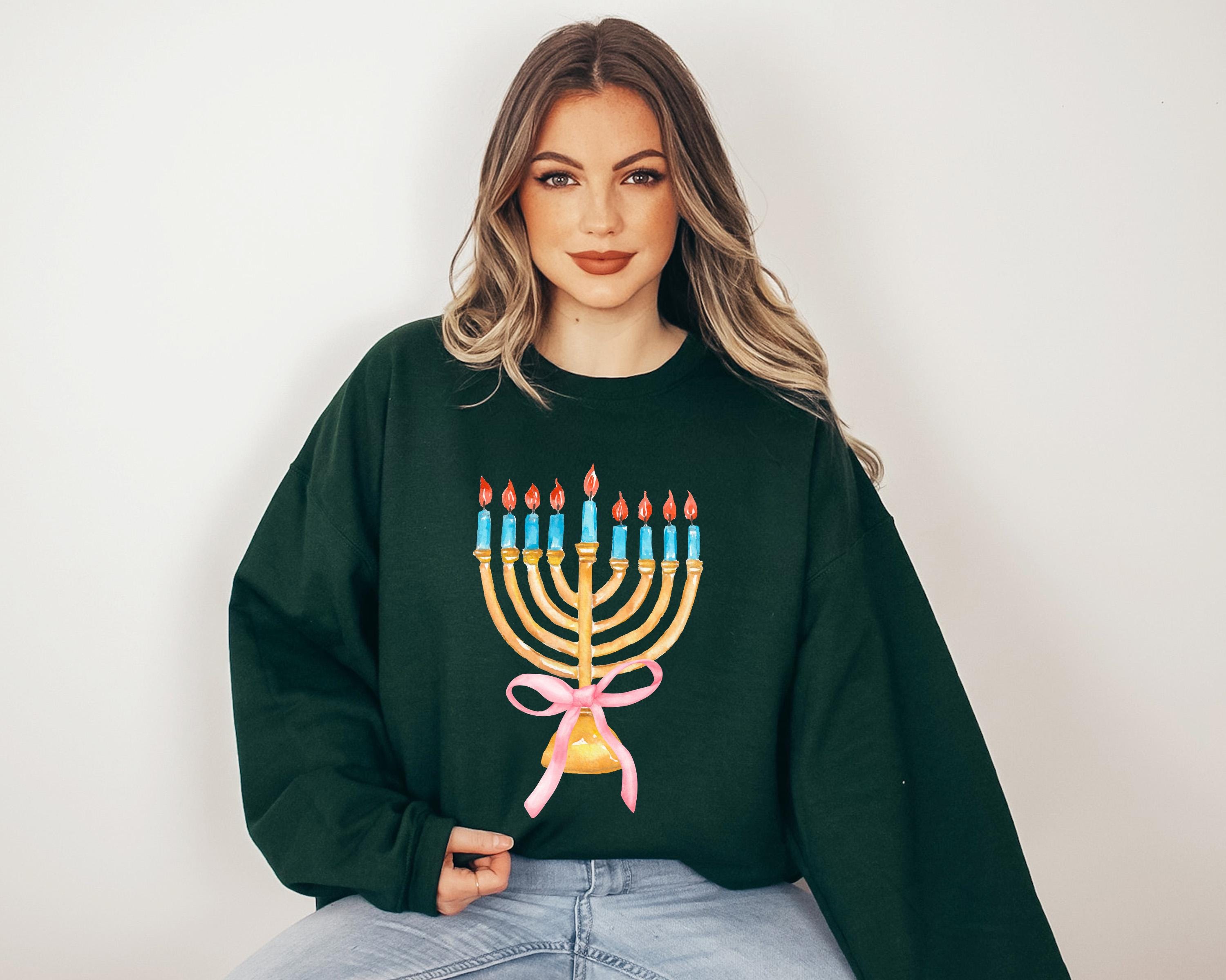 New Hanukkah Crewneck, Happy Hanukkah, Menorah Sweater, Jewish Holiday Shirt, Cute Bow Sweatshirt, Sweatshirt For Jewish Holiday