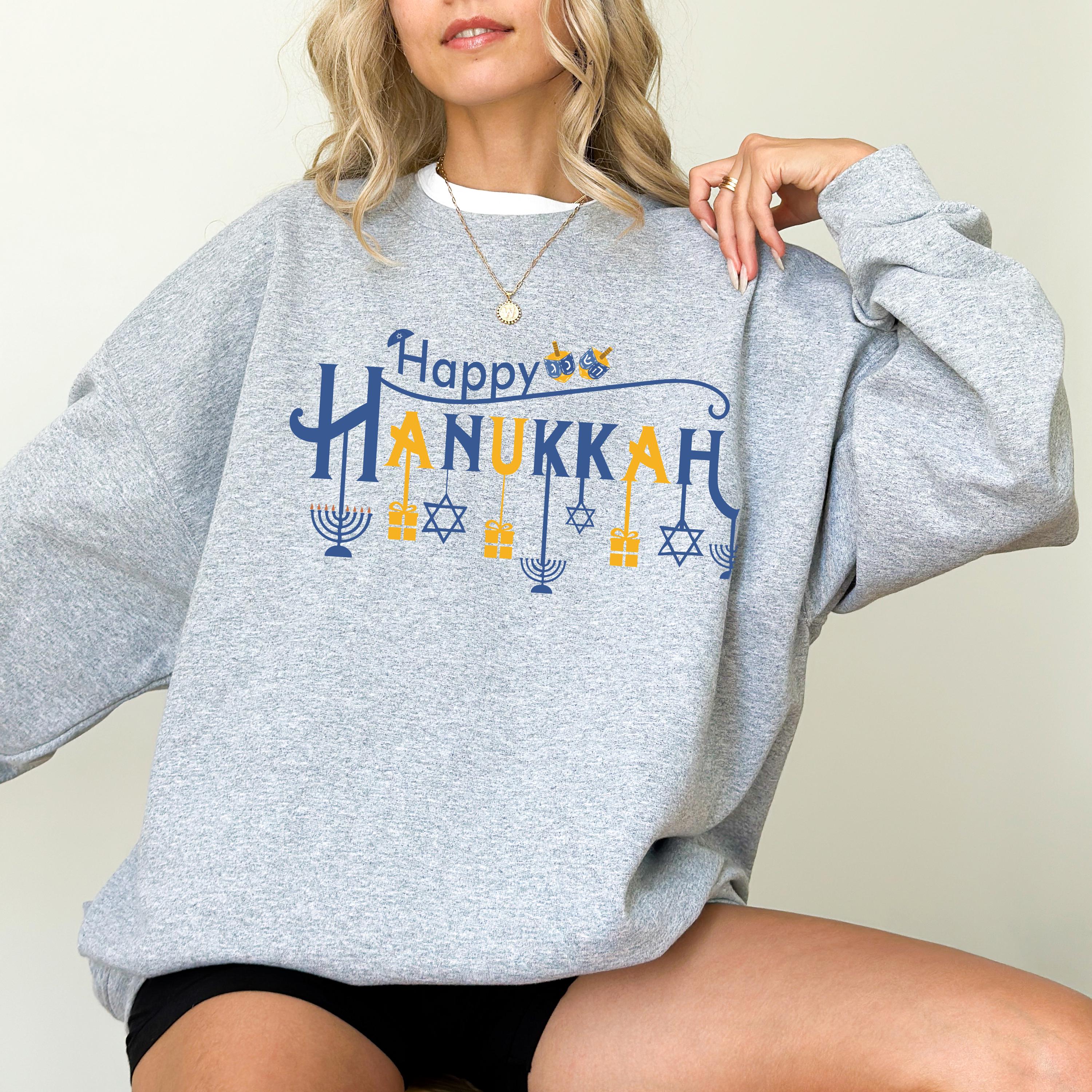 Happy Hanukkah Crewneck, Happy Hanukkah, Menorah Sweater, Jewish Holiday Shirt, Star of David Sweatshirt, Sweatshirt For Jewish Holiday