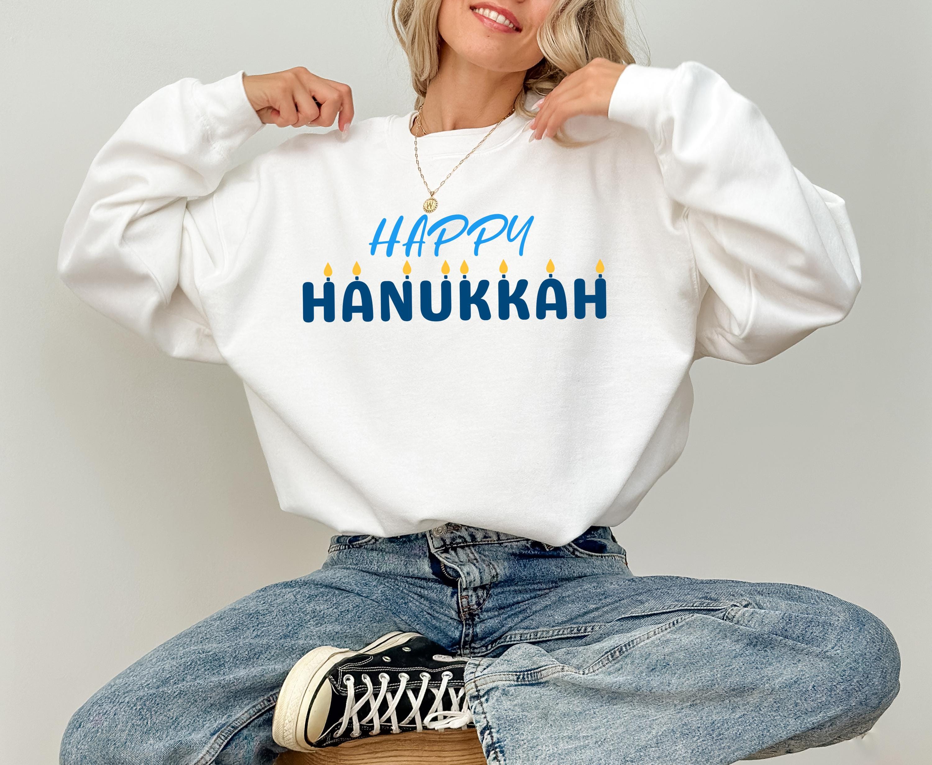 Cute Happy Hanukkah Crewneck, Happy Hanukkah, Menorah Sweater, Jewish Holiday Shirt, Star of David Sweatshirt, Sweatshirt For Jewish Holiday