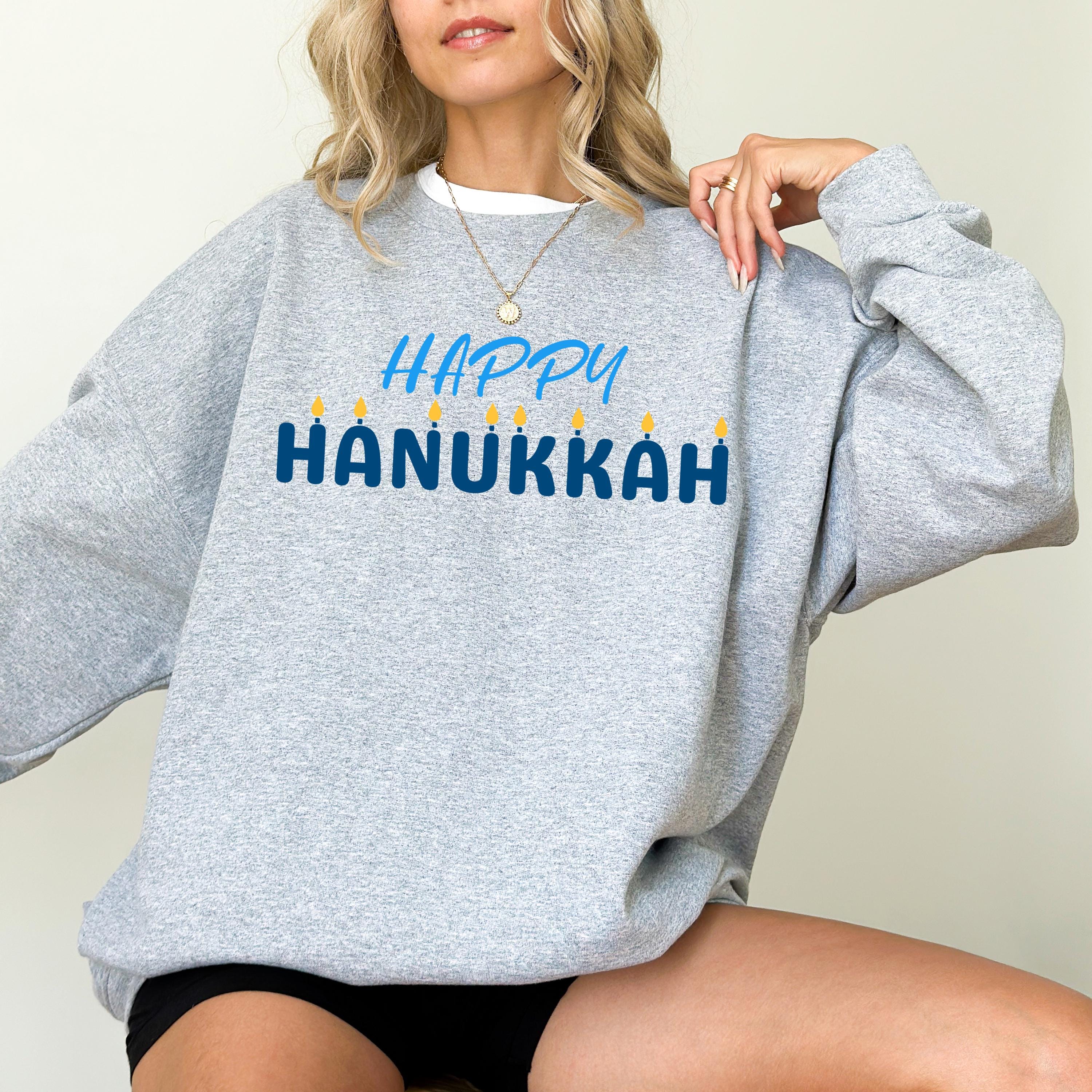 Cute Happy Hanukkah Crewneck, Happy Hanukkah, Menorah Sweater, Jewish Holiday Shirt, Star of David Sweatshirt, Sweatshirt For Jewish Holiday