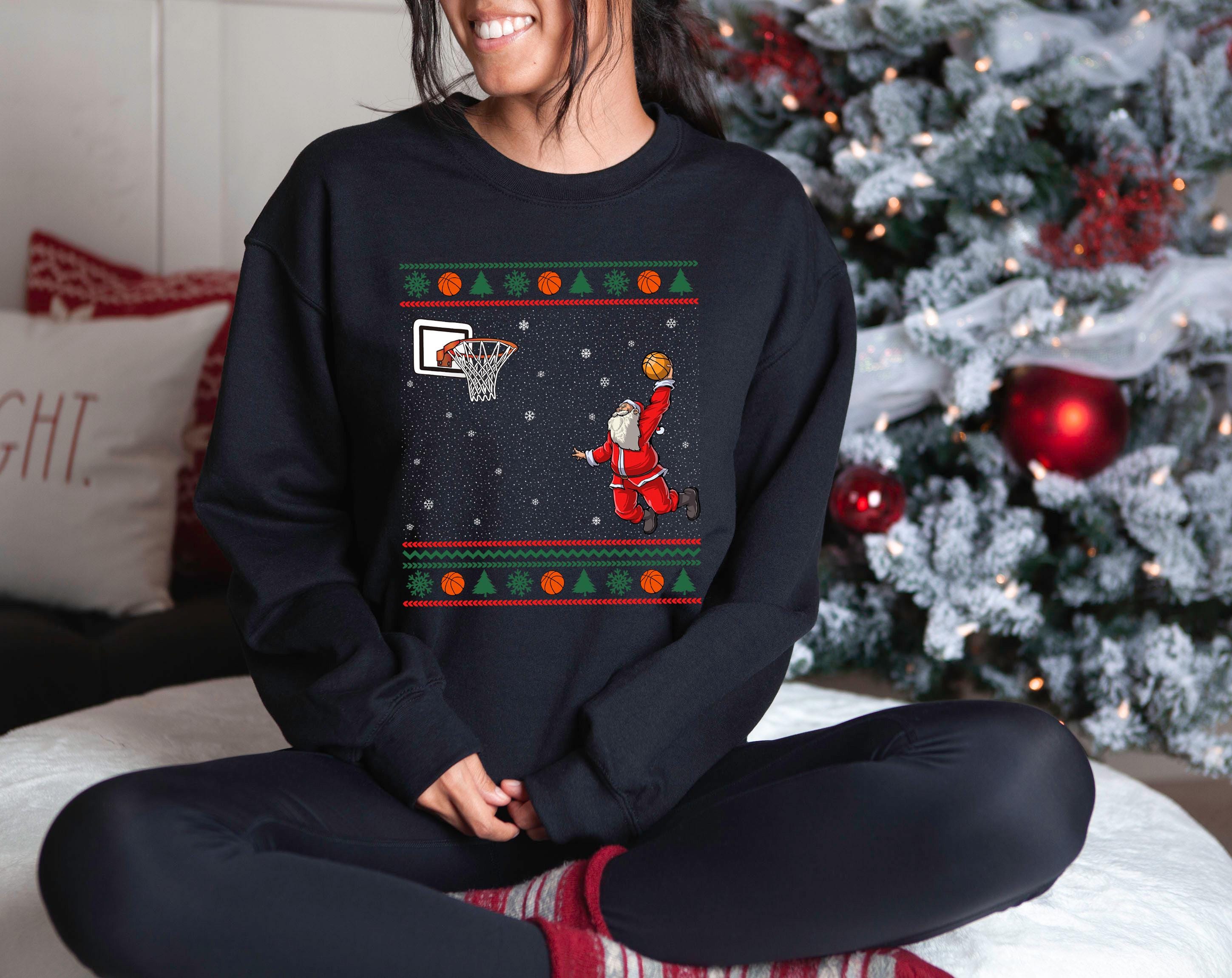 Dunking Santa Christmas Sweater, Funny Christmas Crewneck, Retro Christmas Sweatshirt, Xmas Graphic Pullover, Holiday Basketball Jumper