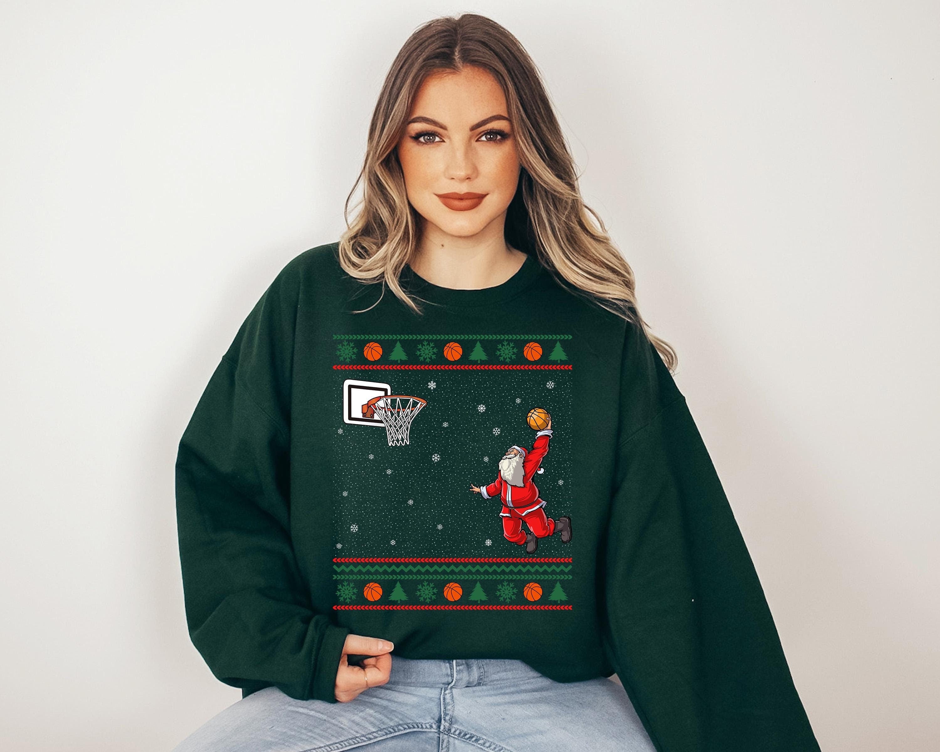 Dunking Santa Christmas Sweater, Funny Christmas Crewneck, Retro Christmas Sweatshirt, Xmas Graphic Pullover, Holiday Basketball Jumper