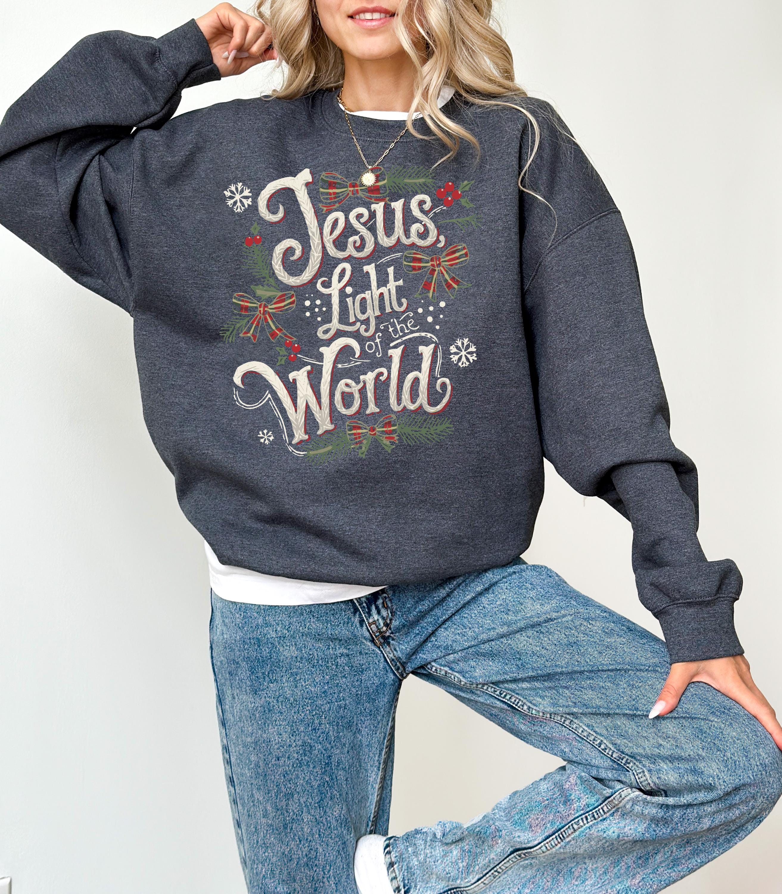 Jesus, Light of the World Christmas Sweater, Cute Christmas Crewneck, Retro Christmas Sweatshirt, Xmas Graphic Pullover, Holiday Jumper