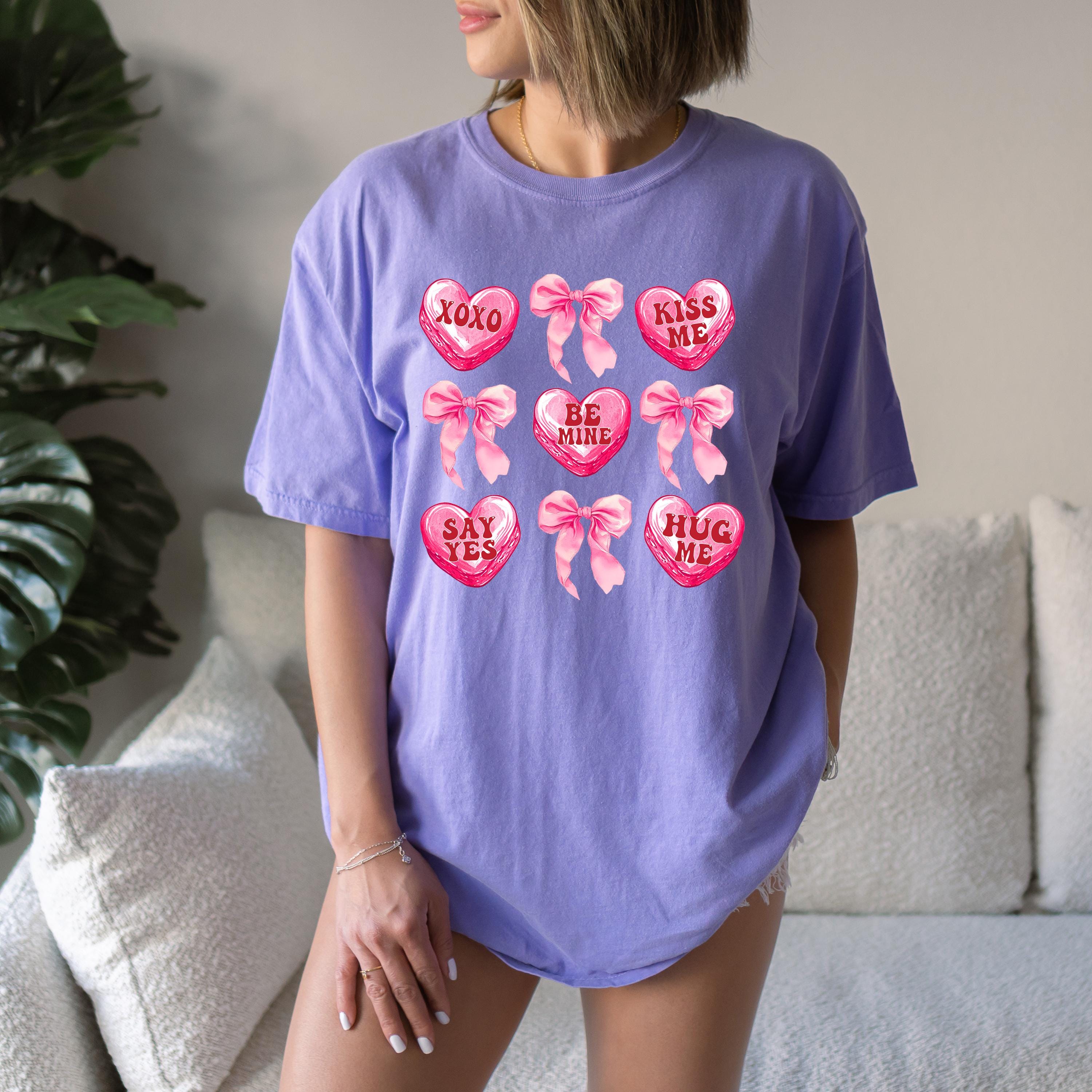 Valentine's Day Comfort Colors Shirt, Cute Valentine Shirt, Valentine's Candy, Galentine's Day 2025, XOXO, Kiss Me, Hug Me