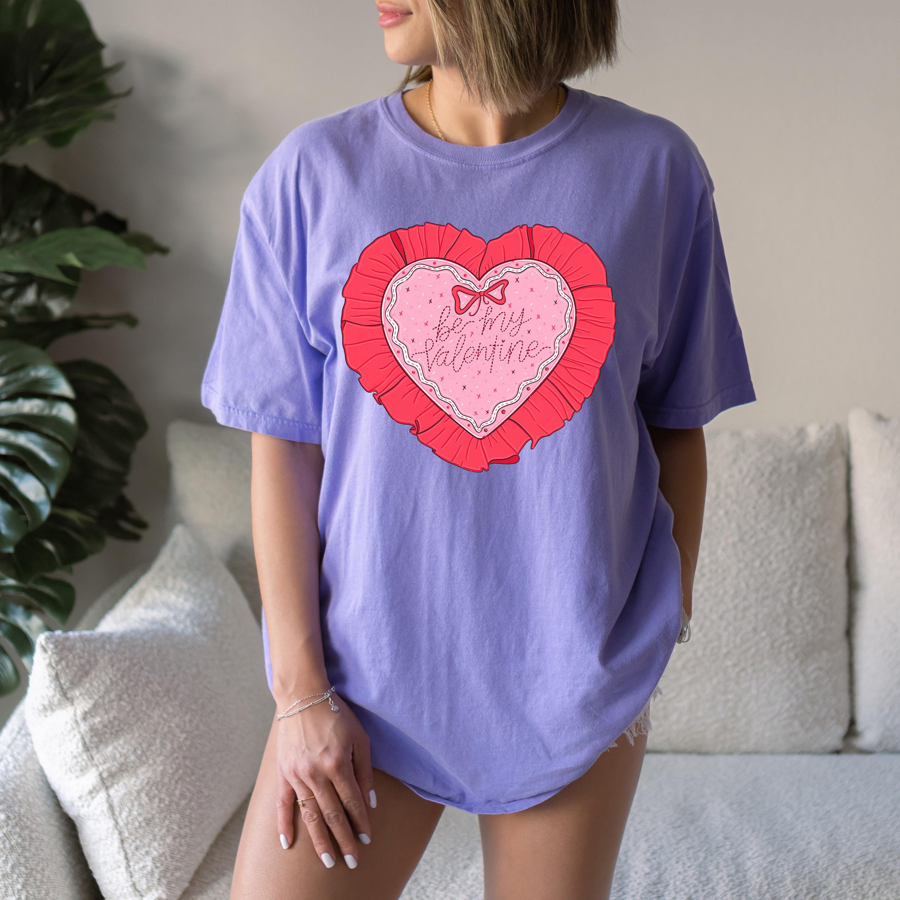 Retro Ruffle Heart Valentine's Day Comfort Colors Shirt, Valentine's Design, Galentine's Day 2025, VDay Tee, Valentine Day Merch