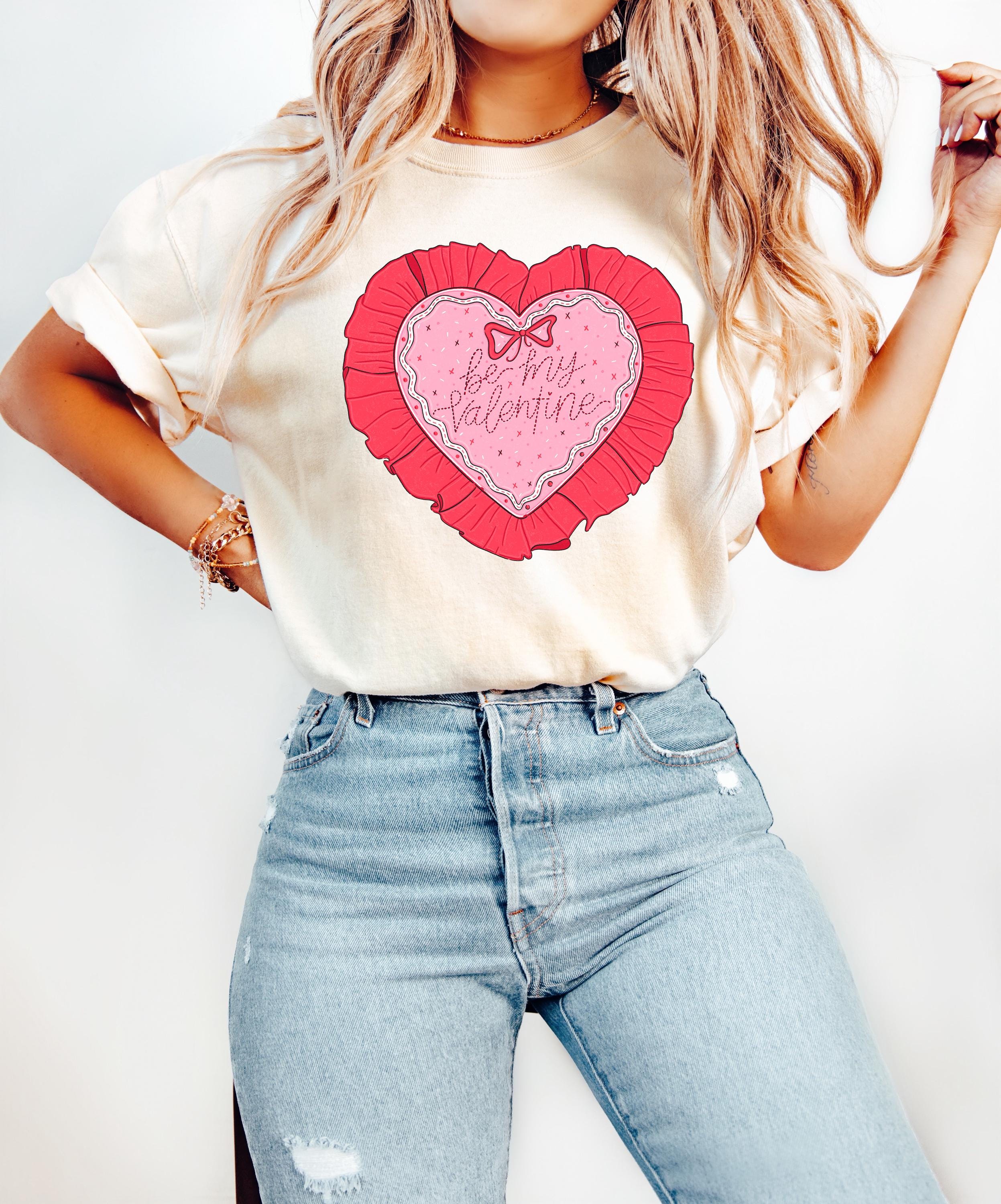 Retro Ruffle Heart Valentine's Day Comfort Colors Shirt, Valentine's Design, Galentine's Day 2025, VDay Tee, Valentine Day Merch