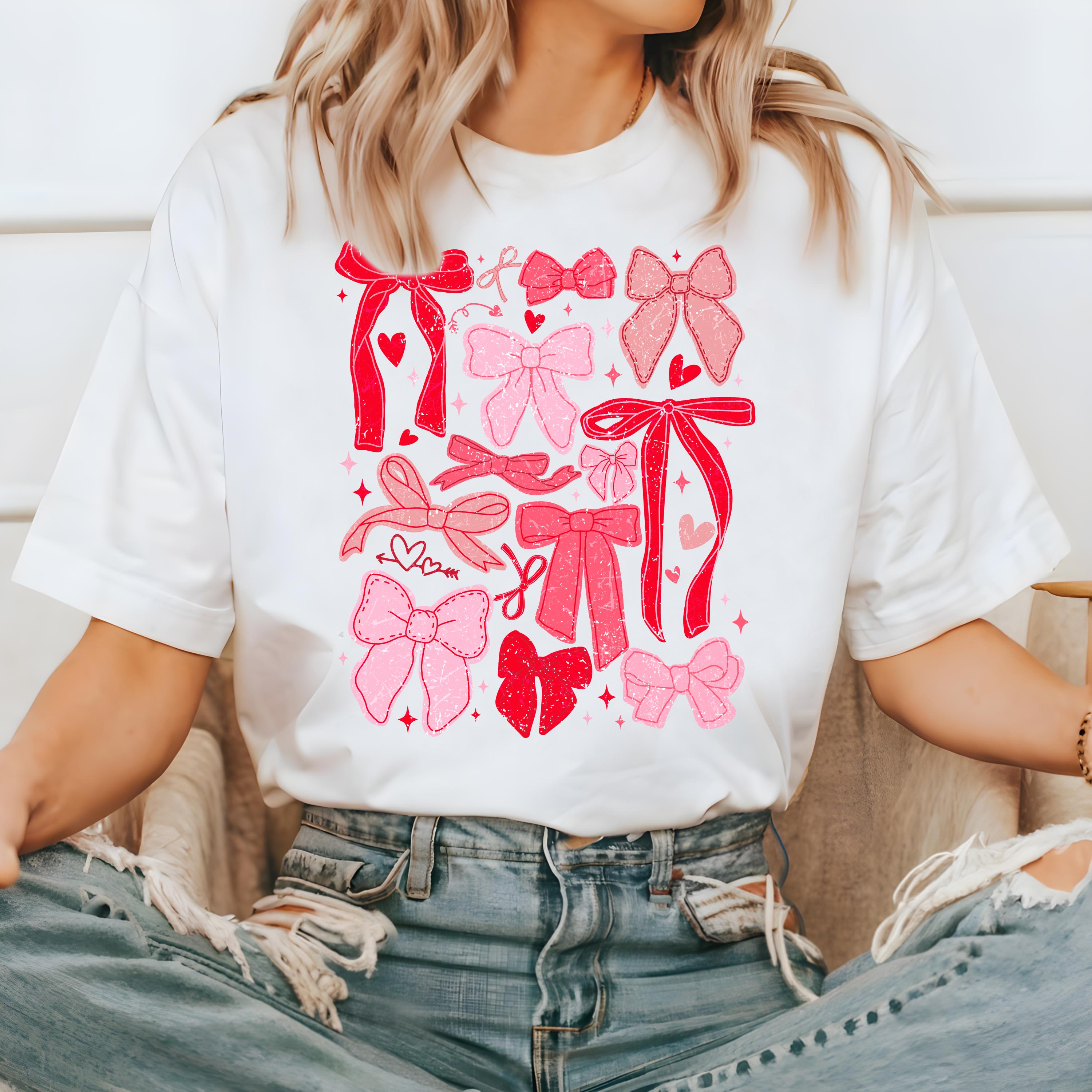 Valentine's Day Comfort Colors Shirt, Cute Pink and Red Bows Valentine Shirt, Valentine's Design, Galentine's Day 2025, Bow Collage Tshirt